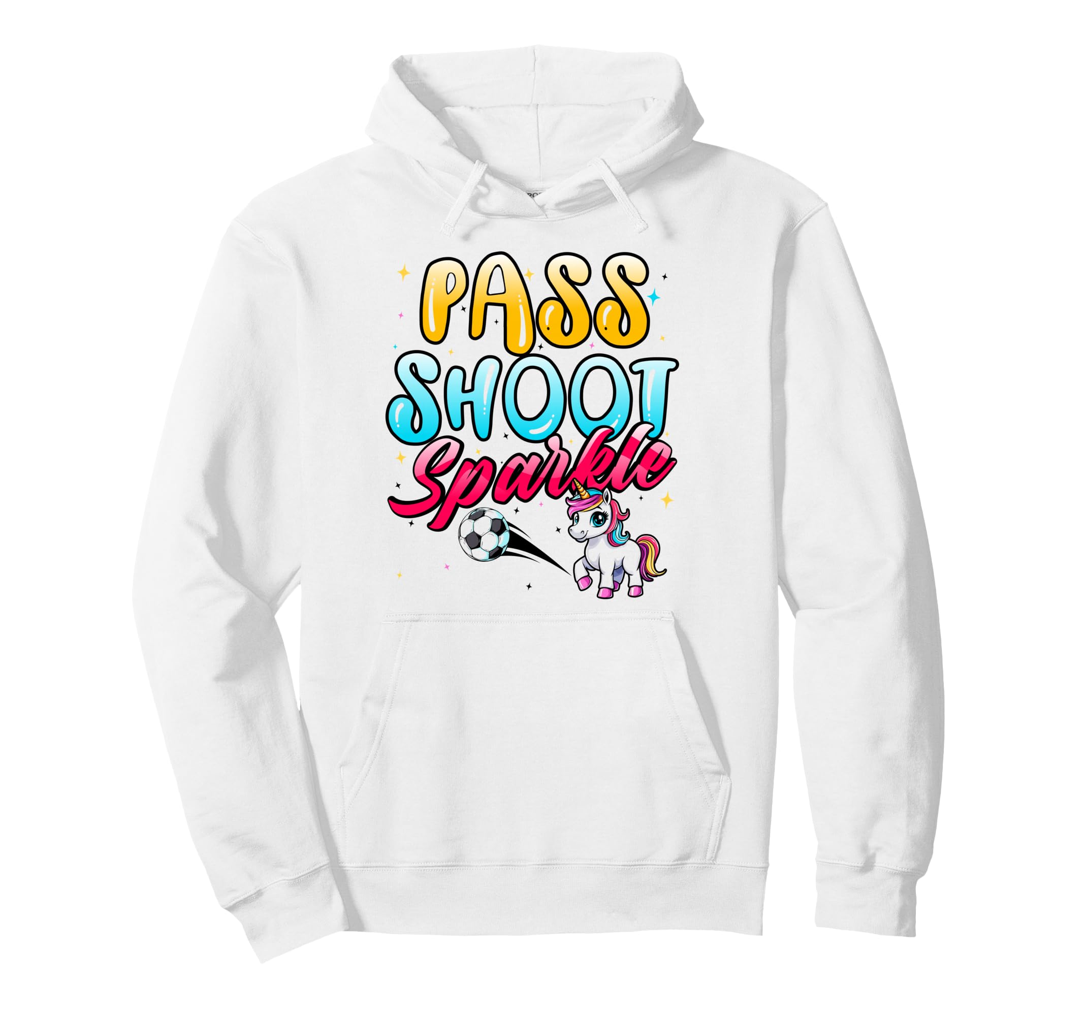 Pass Shoot Sparkle Soccer Fan Unicorn Hoodie - Unique Graphic Men Women - T-Shirt, Sweatshirt, Hoodie