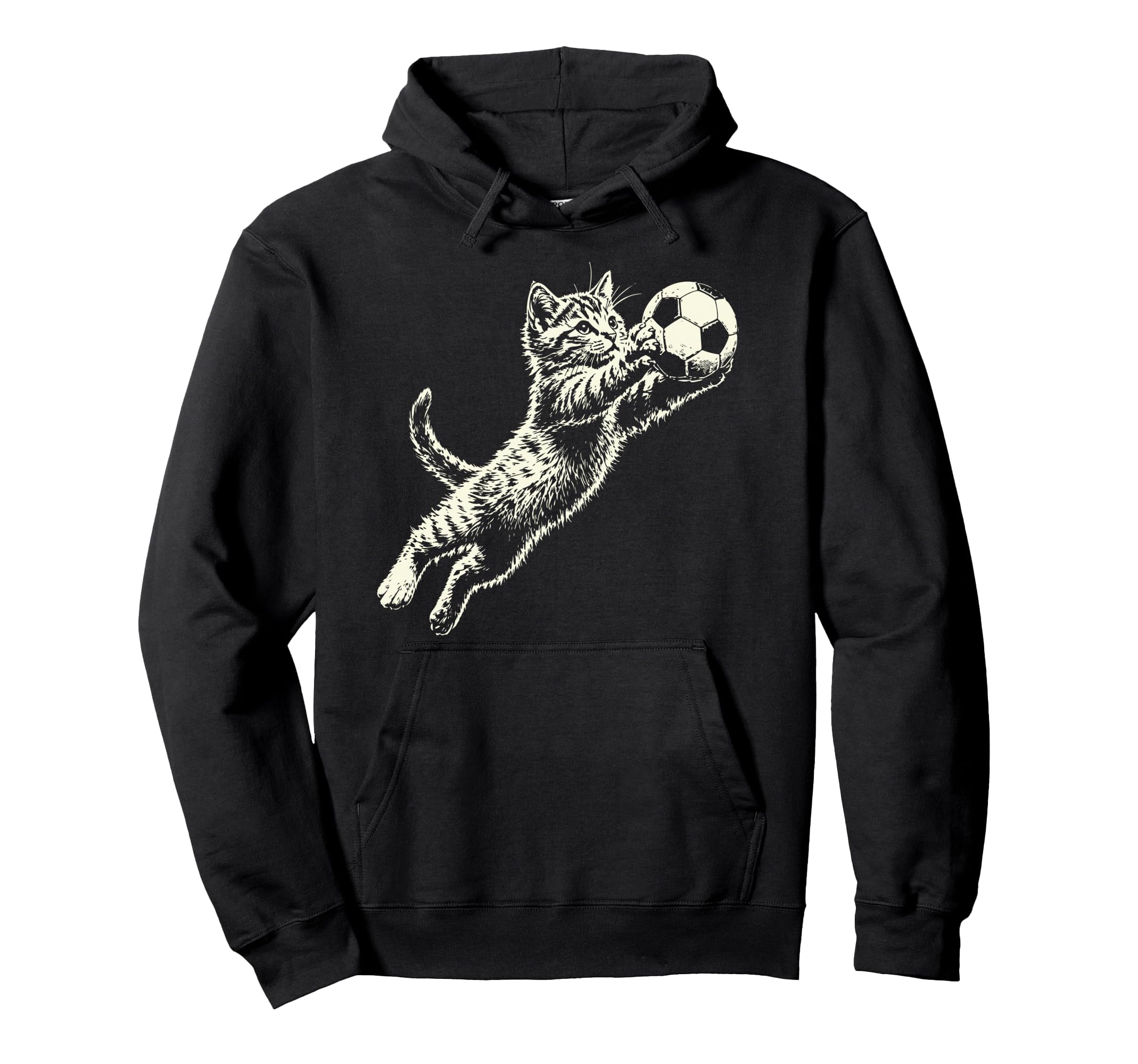 Funny Cat Soccer Ball Kitten Hoodie - Fun Novelty Design for Adults - T-Shirt, Sweatshirt, Hoodie