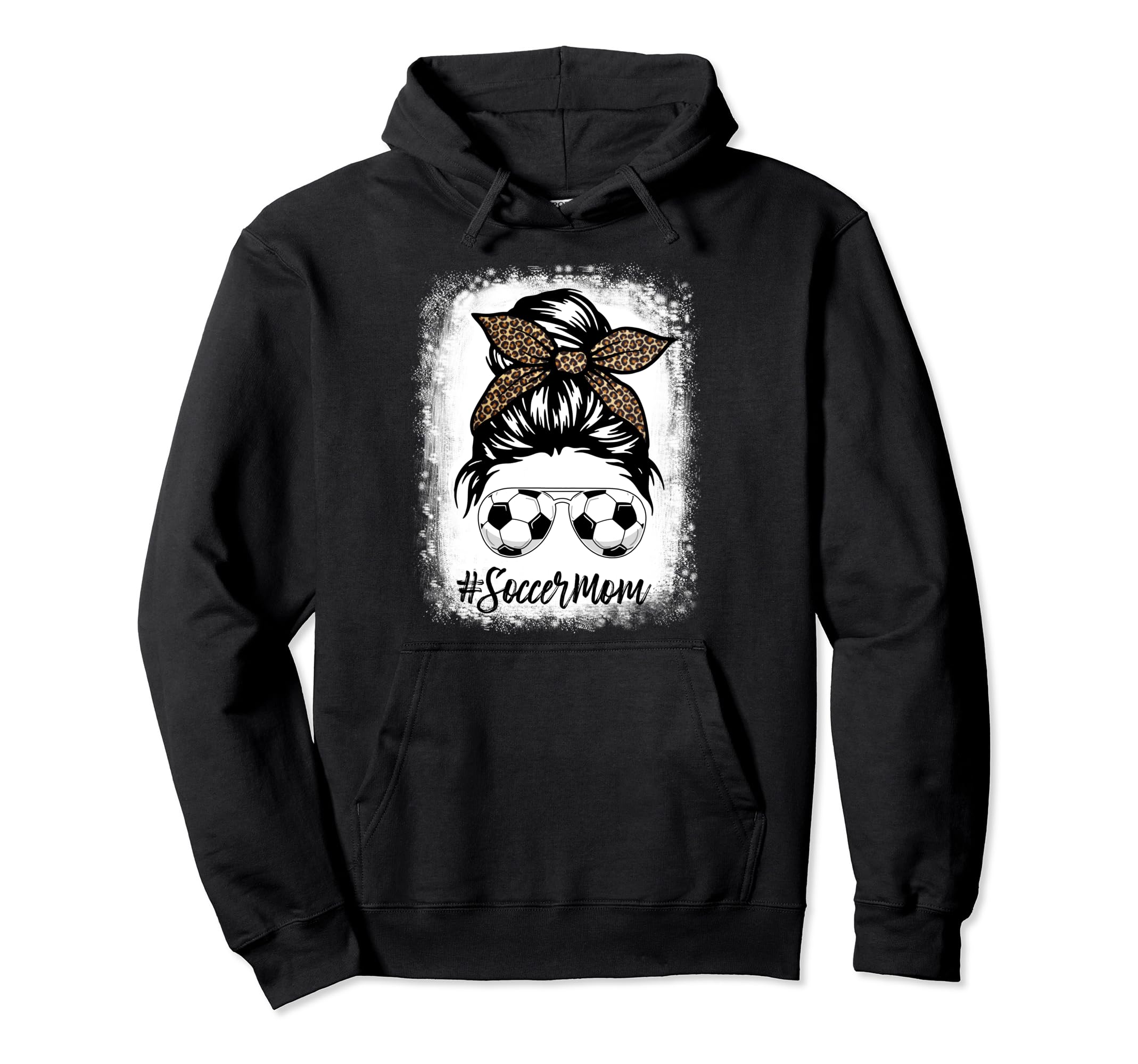 Soccer Mom Life Messy Bun Leopard Hoodie - Minimalist Print for Adults - T-Shirt, Sweatshirt, Hoodie