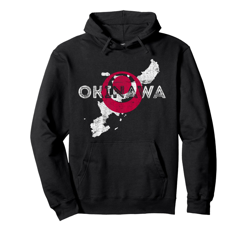 Okinawa Map And Flag Distressed Hoodie - Casual Everyday Wear for Adults - T-Shirt, Sweatshirt, Hoodie