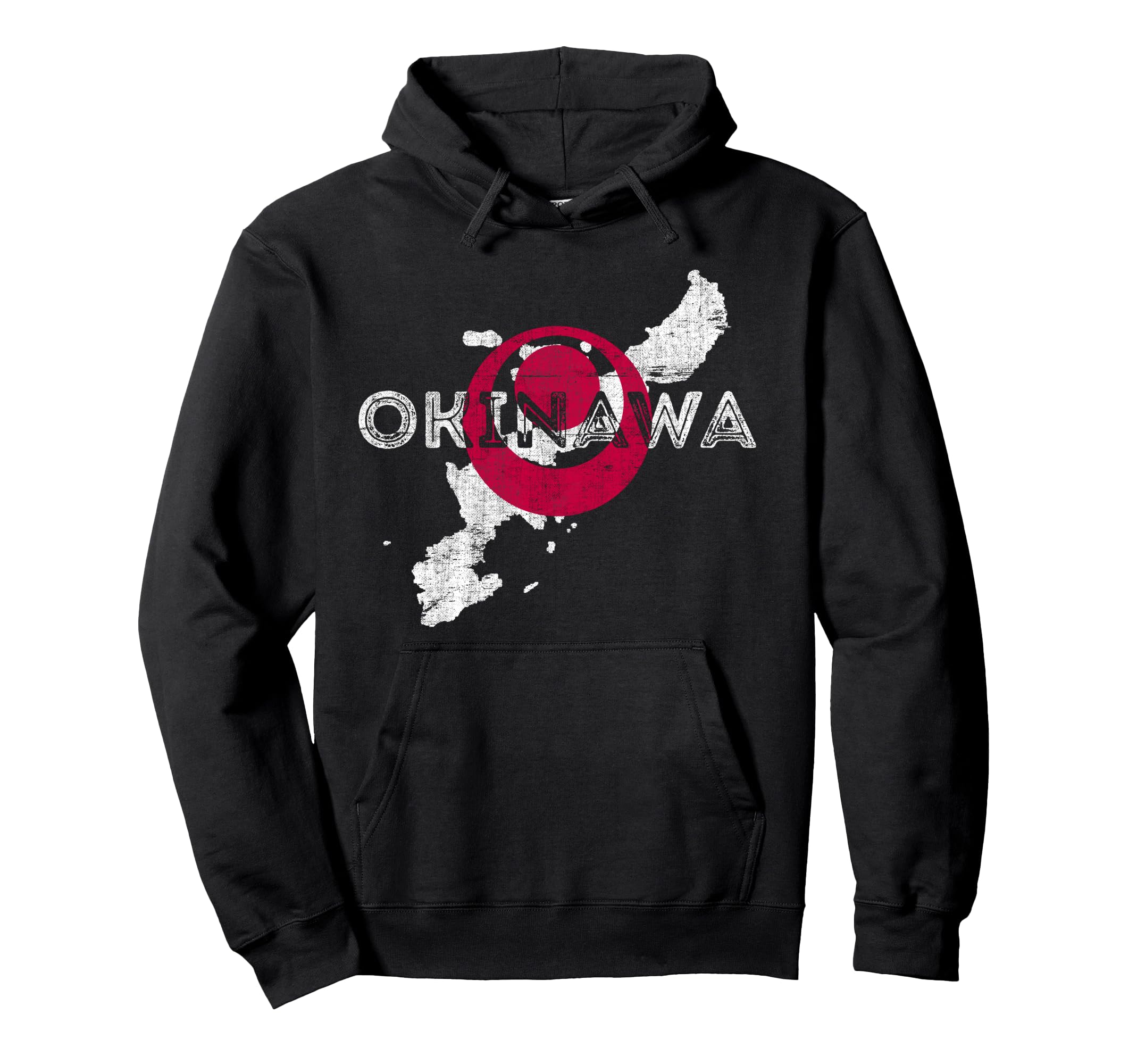 Okinawa Map And Flag Distressed Hoodie - Casual Everyday Wear for Adults - T-Shirt, Sweatshirt, Hoodie
