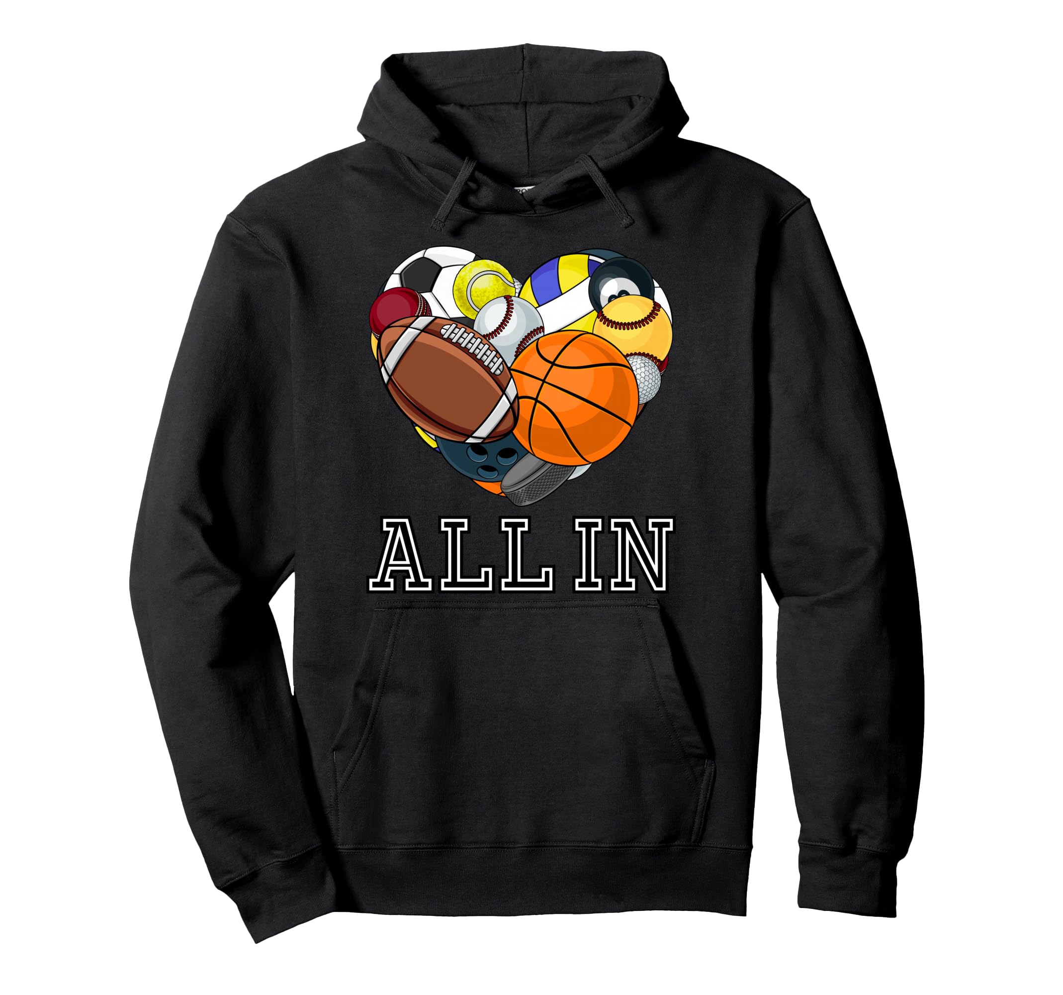 All Multi Sport Heart Sports Lover Hoodie - Trendy Graphic Men Women - T-Shirt, Sweatshirt, Hoodie