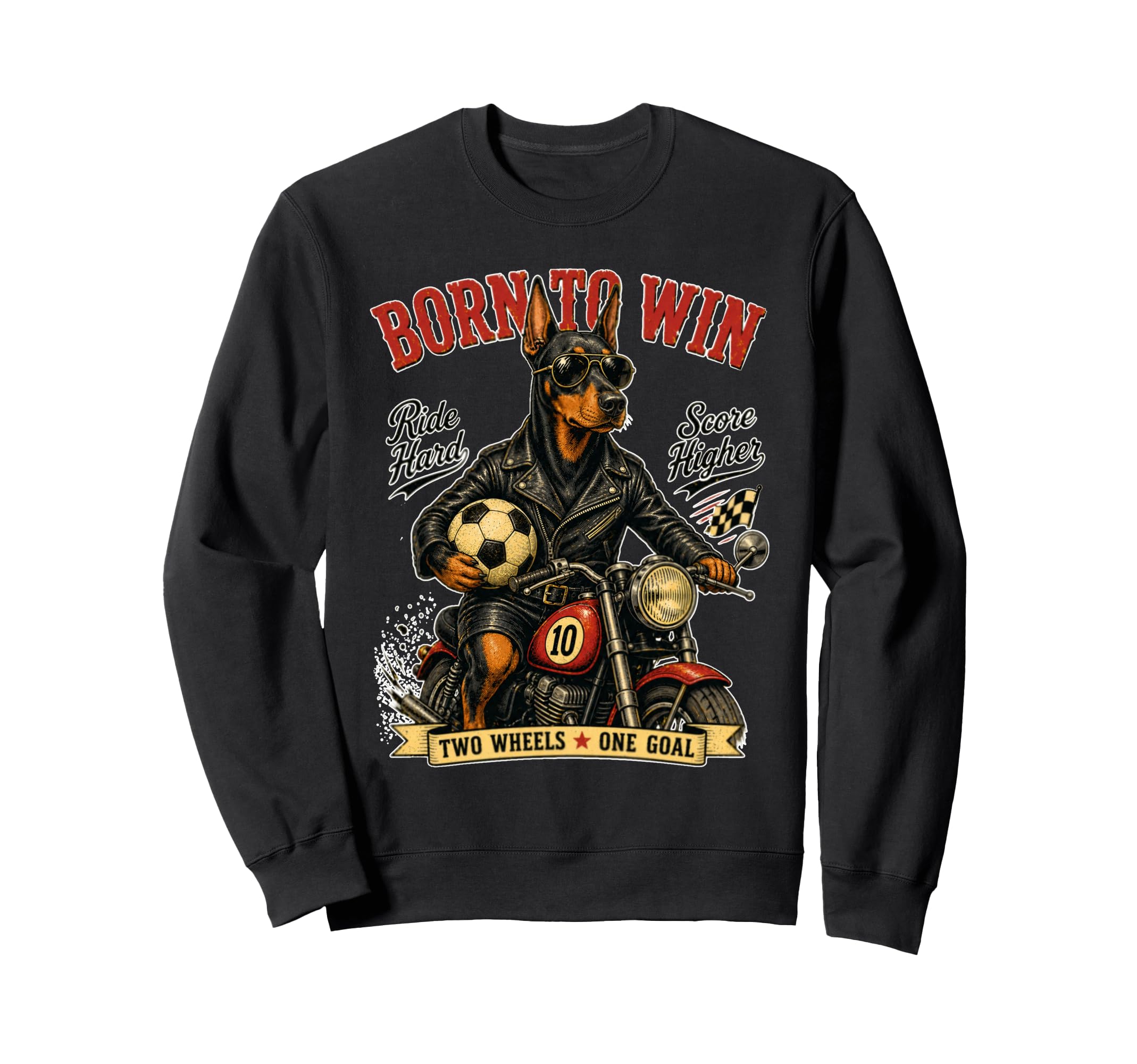 Doberman Pinscher Motorbike Sweatshirt - Fun Novelty Design for Adults - T-Shirt, Sweatshirt, Hoodie