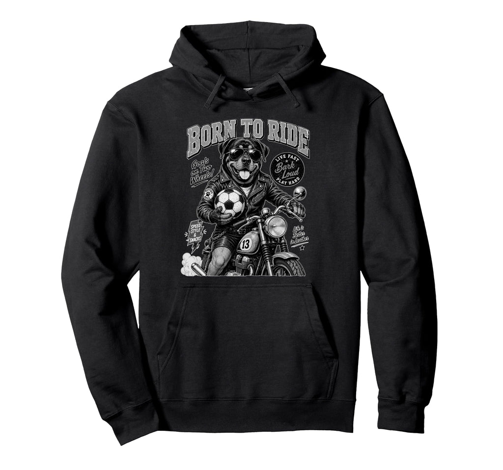 Rottweiler Ride Motorbike Love Footbal Hoodie - Novelty Apparel Unisex - T-Shirt, Sweatshirt, Hoodie