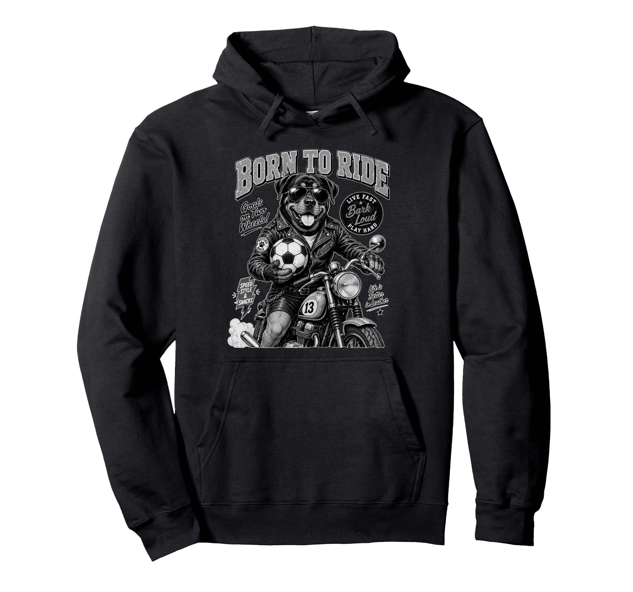 Rottweiler Ride Motorbike Love Footbal Hoodie - Novelty Apparel Unisex - T-Shirt, Sweatshirt, Hoodie
