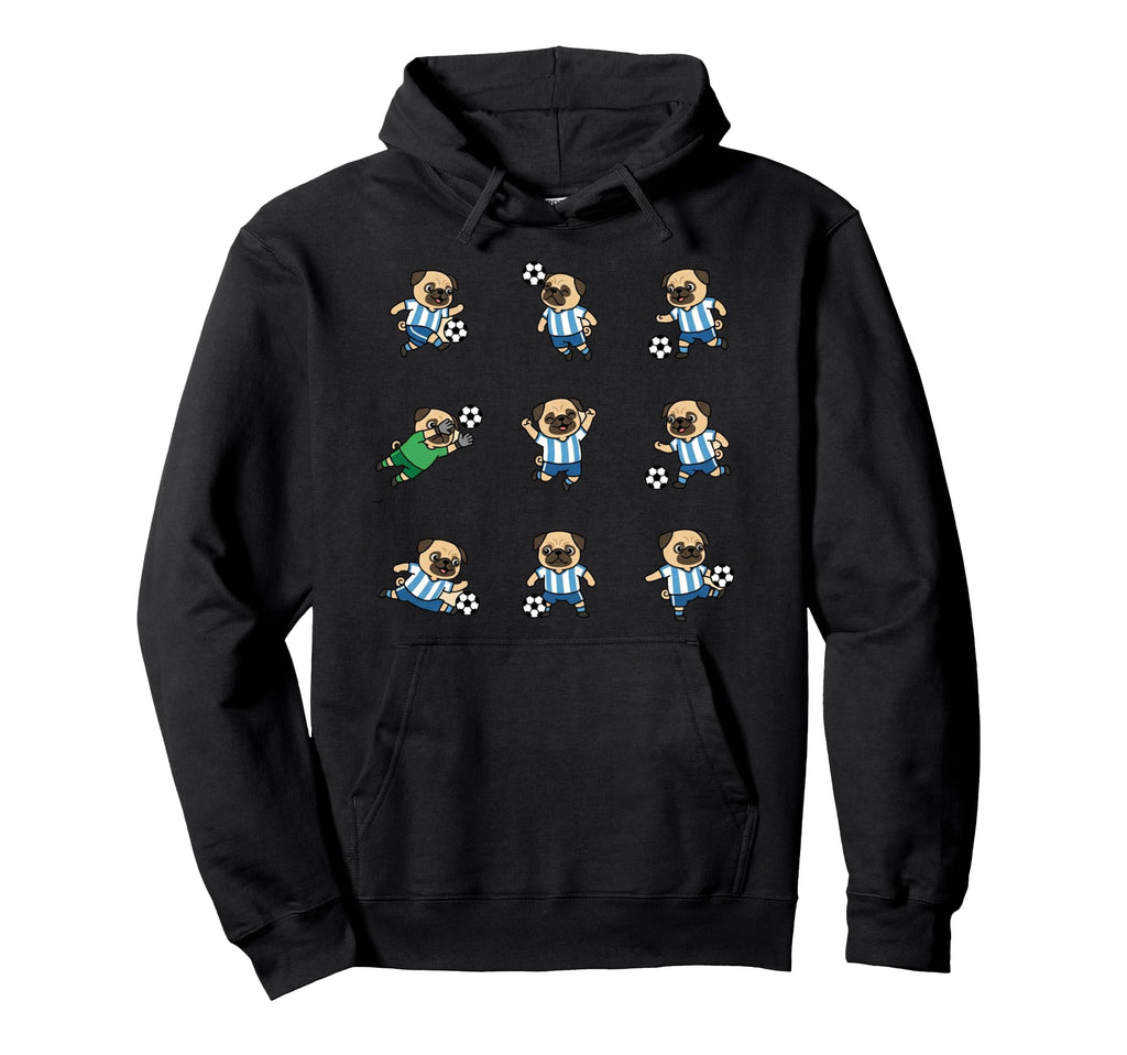 Pug Soccer Player Funny Dog Football Hoodie - Fun Novelty Design Unisex - T-Shirt, Sweatshirt, Hoodie