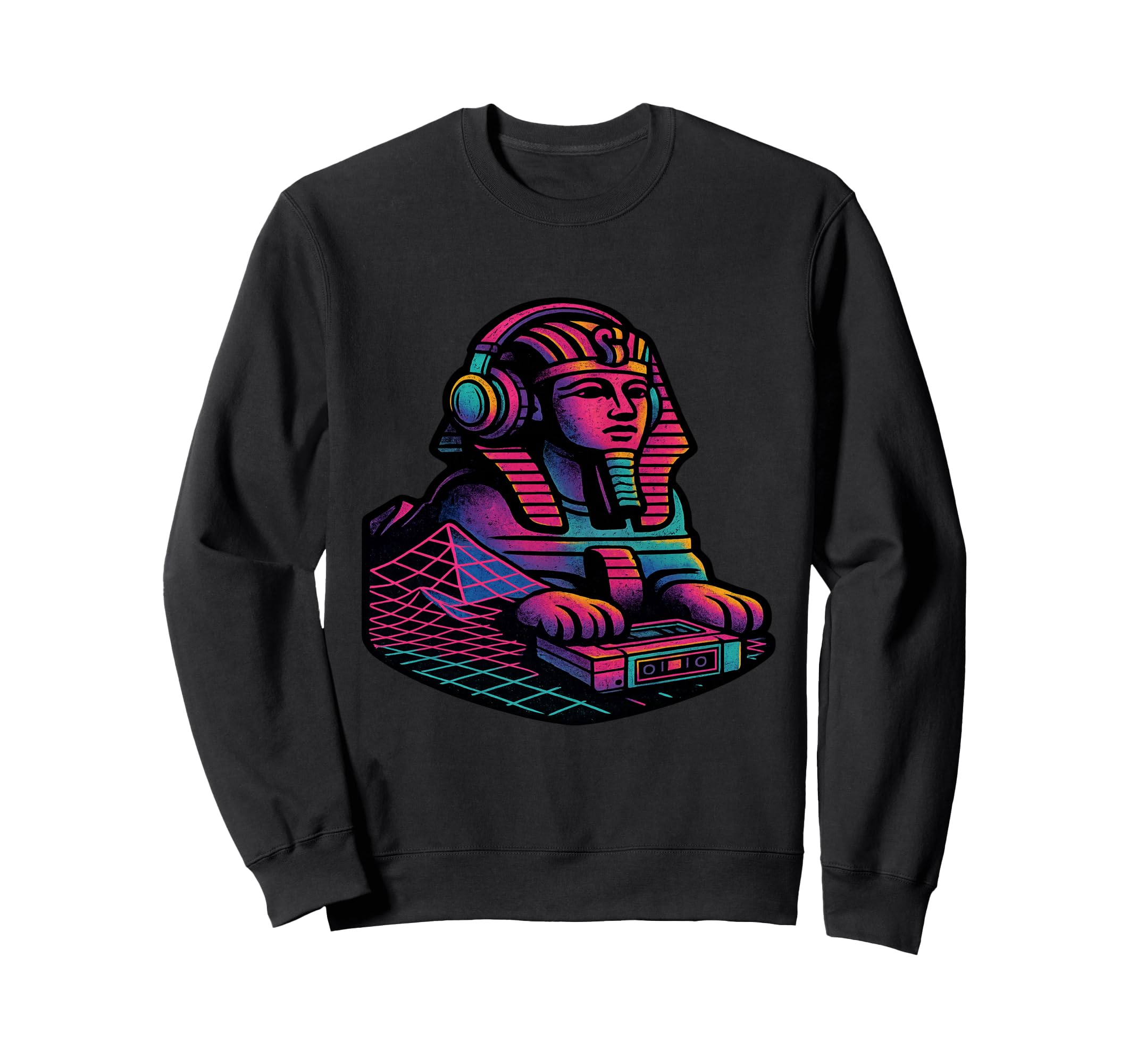 Vaporwave Sphinx Headphones Sweatshirt - Novelty Apparel Men Women - T-Shirt, Sweatshirt, Hoodie
