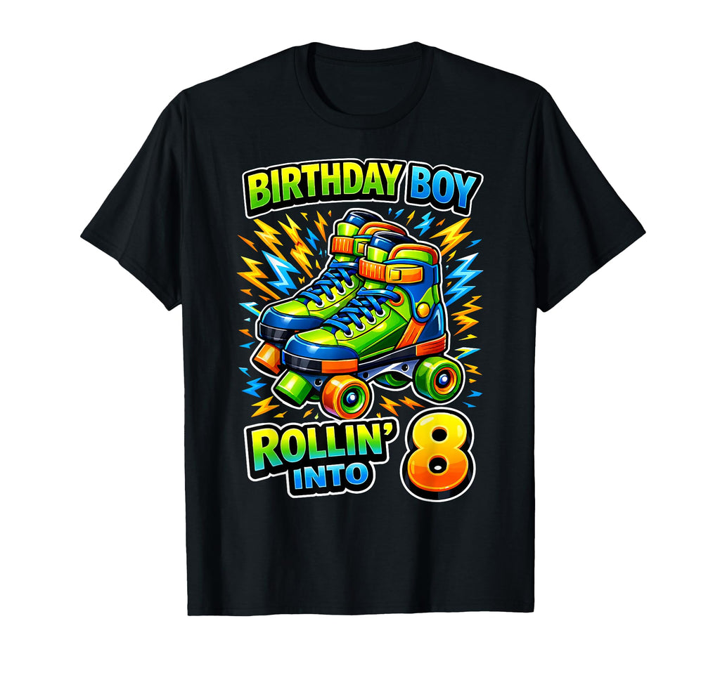 Roller Skating 8Th Birthday Party Rollin T-Shirt - Unique Graphic Unisex - T-Shirt, Sweatshirt, Hoodie