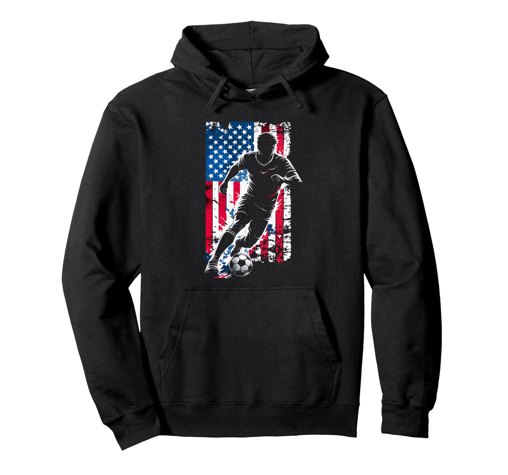 American Flag Soccer Player Patriotic Hoodie - Custom Art Print Men Women - T-Shirt, Sweatshirt, Hoodie