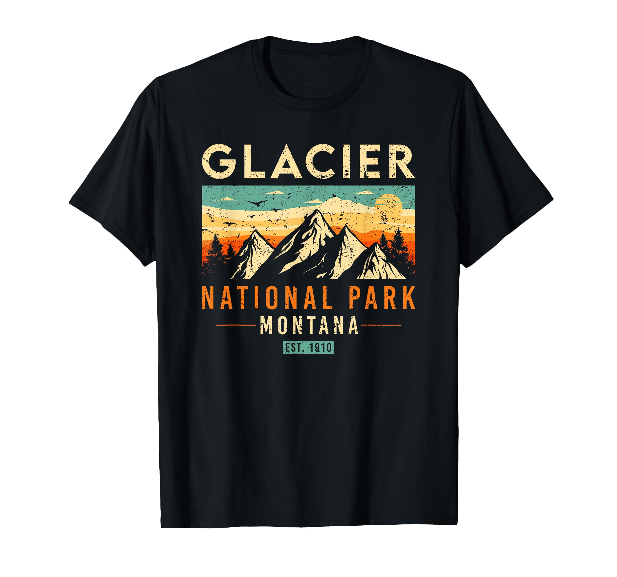 Glacier Est 1910 Montana National T-Shirt - Fun Novelty Design for Adults - T-Shirt, Sweatshirt, Hoodie