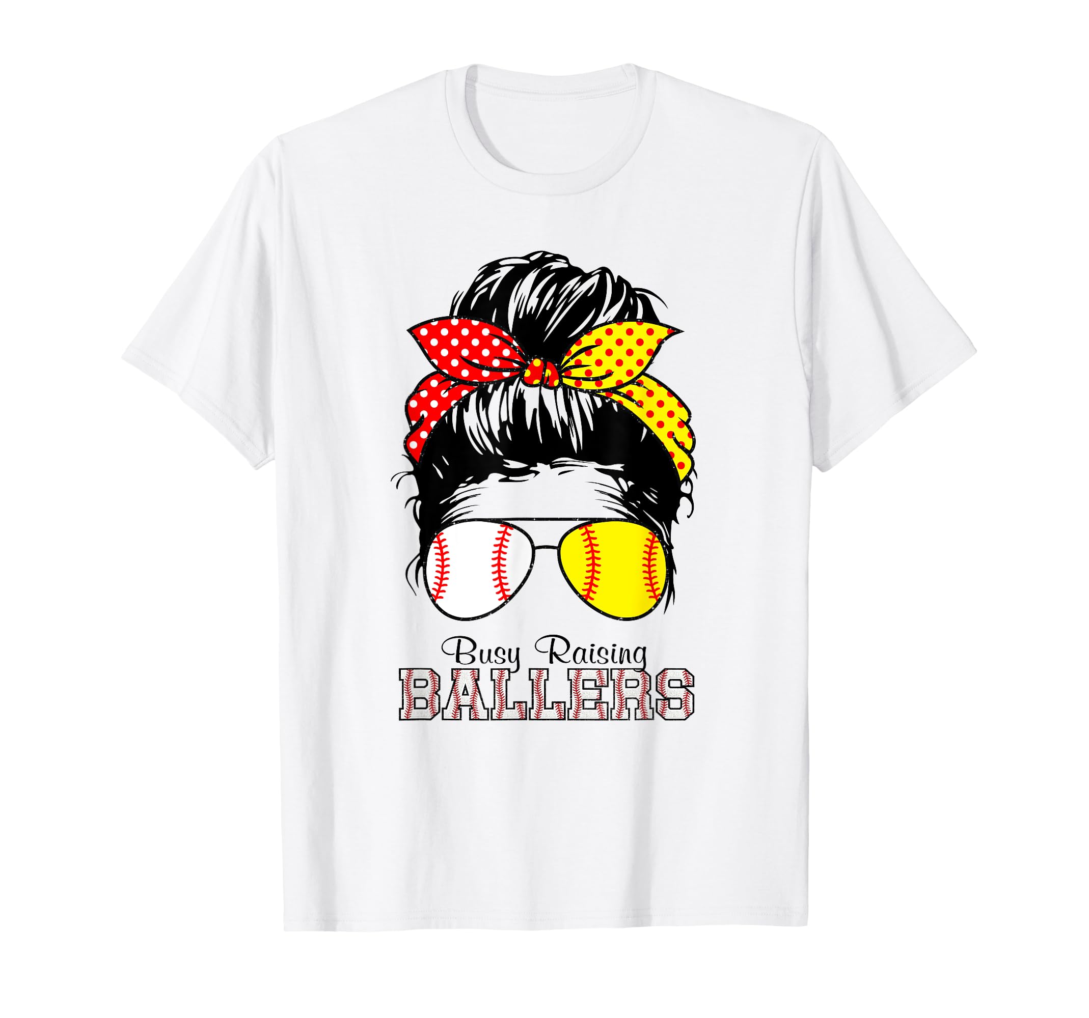 Busy Raising Ballers Messy Bun Funny T-Shirt - Unique Graphic for Adults - T-Shirt, Sweatshirt, Hoodie
