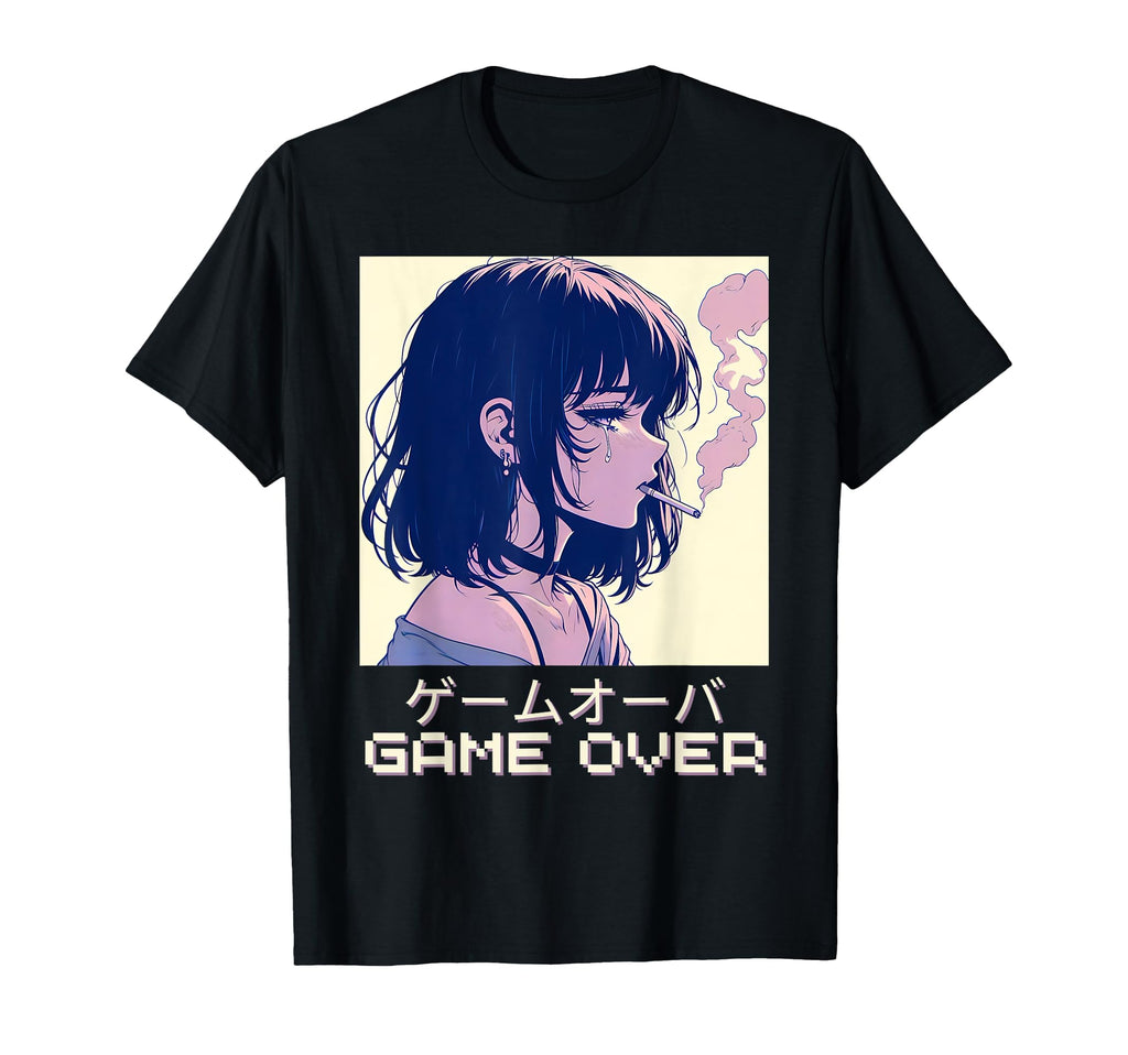 90S Japanese Sad Anime Game Over Vaporwave T-Shirt - Graphic Print Unisex - T-Shirt, Sweatshirt, Hoodie