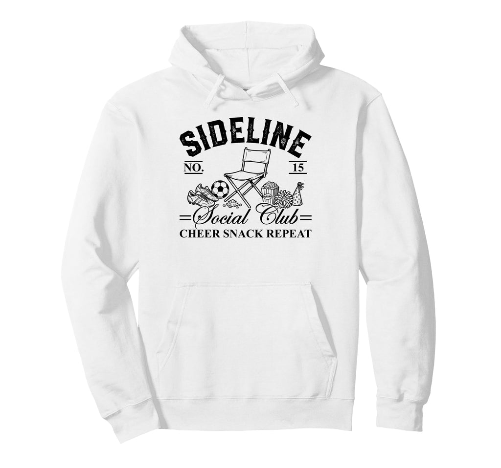 Funny Sideline Social Club Soccer Mom Hoodie - Minimalist Print Unisex - T-Shirt, Sweatshirt, Hoodie