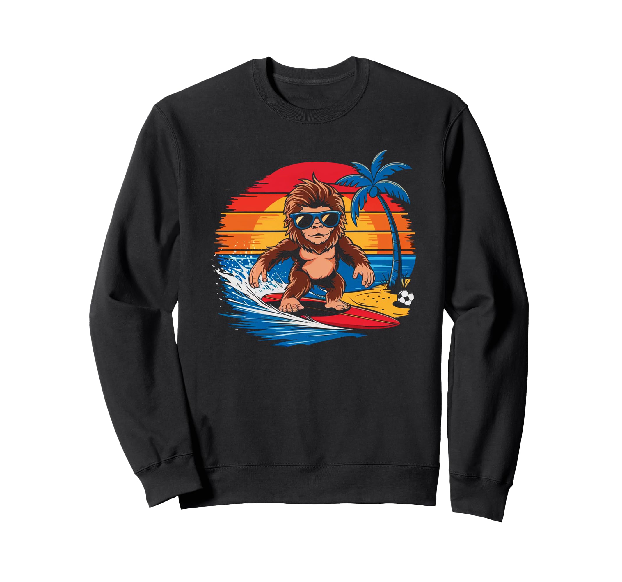 Funny Bigfoot Surfing Sunglasses Sweatshirt - Custom Art Print for Adults - T-Shirt, Sweatshirt, Hoodie