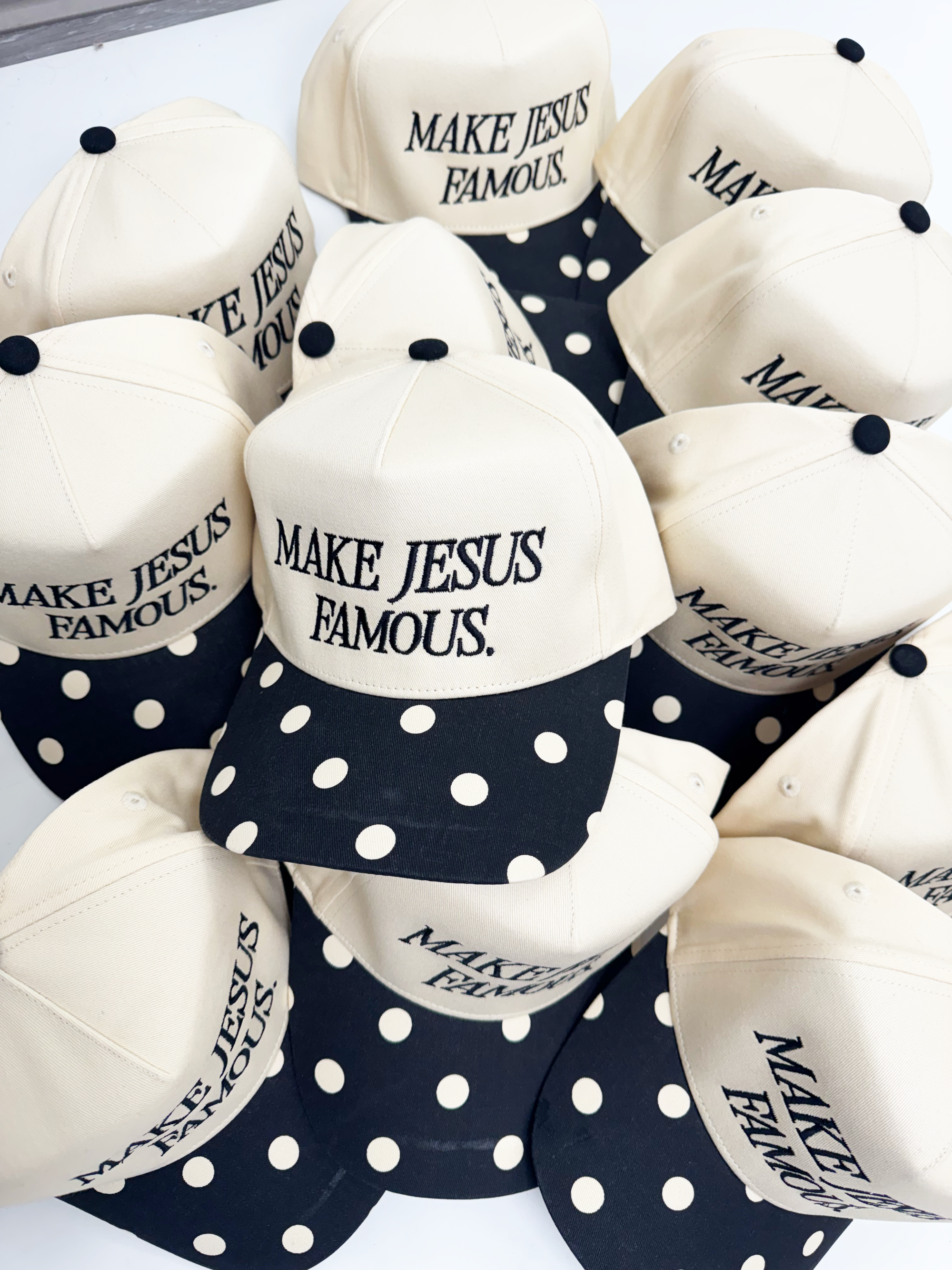 Make Jesus Famous Polka Dot Hat - Adult & Kids T-Shirts, Sweatshirts & Hoodies apparel design preview 1