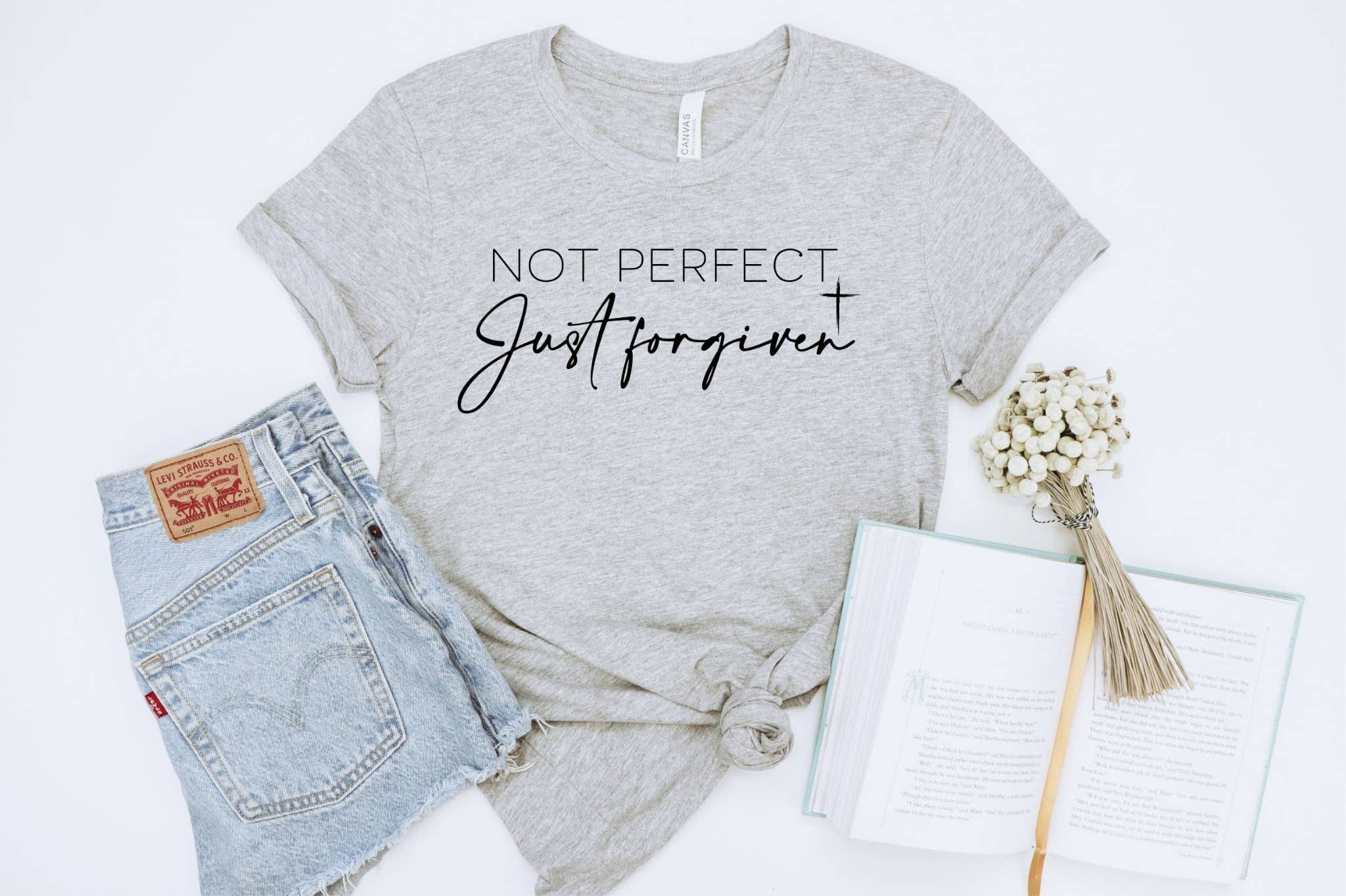 Not Perfect Forgiven Grey Faith Based Graphic - Adult & Kids T-Shirts, Sweatshirts & Hoodies apparel design preview 1