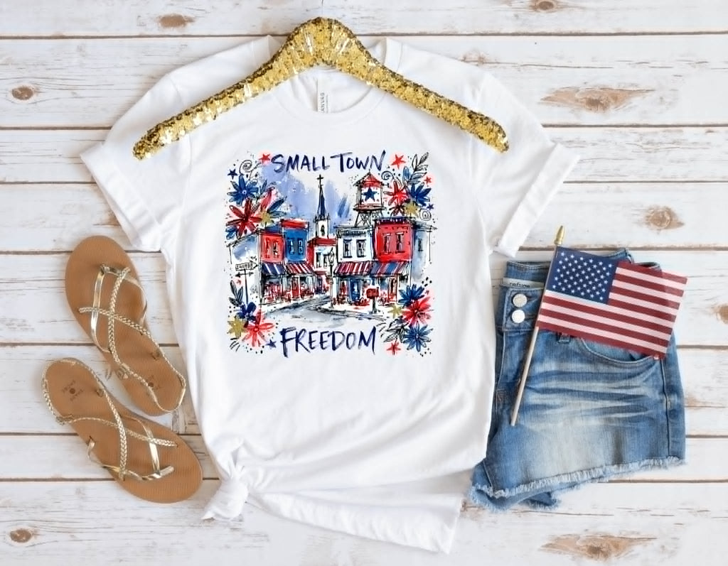 Small Town Freedom White American Graphic - Adult & Kids T-Shirts, Sweatshirts & Hoodies apparel design preview 1