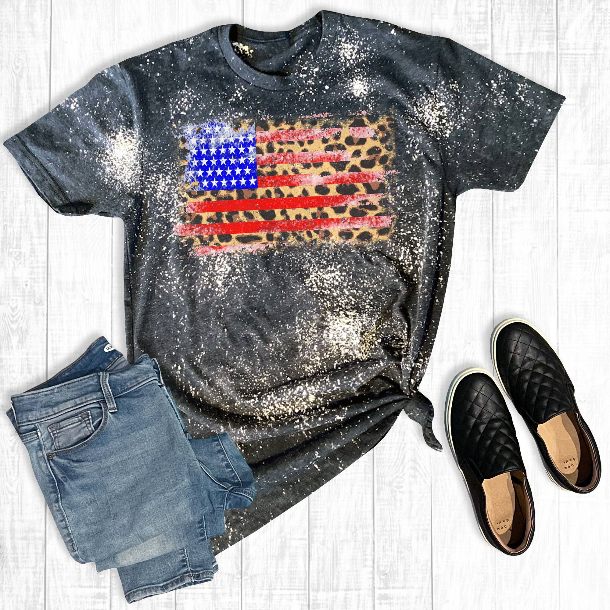 Distressed American Leopard Flag - Adult & Kids T-Shirts, Sweatshirts & Hoodies apparel design preview 1