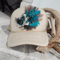 Rhinestone Heart and Feather Trucker Hat Khaki Color - Adult & Kids T-Shirts, Sweatshirts & Hoodies apparel design preview 1