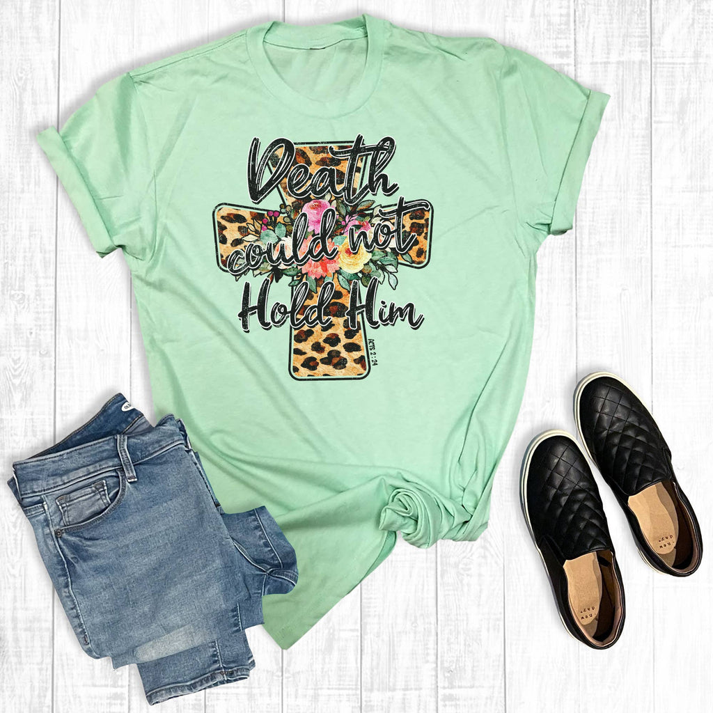 Death Could Not Hold Him Leopard Cross - Adult & Kids T-Shirts, Sweatshirts & Hoodies apparel design preview 1
