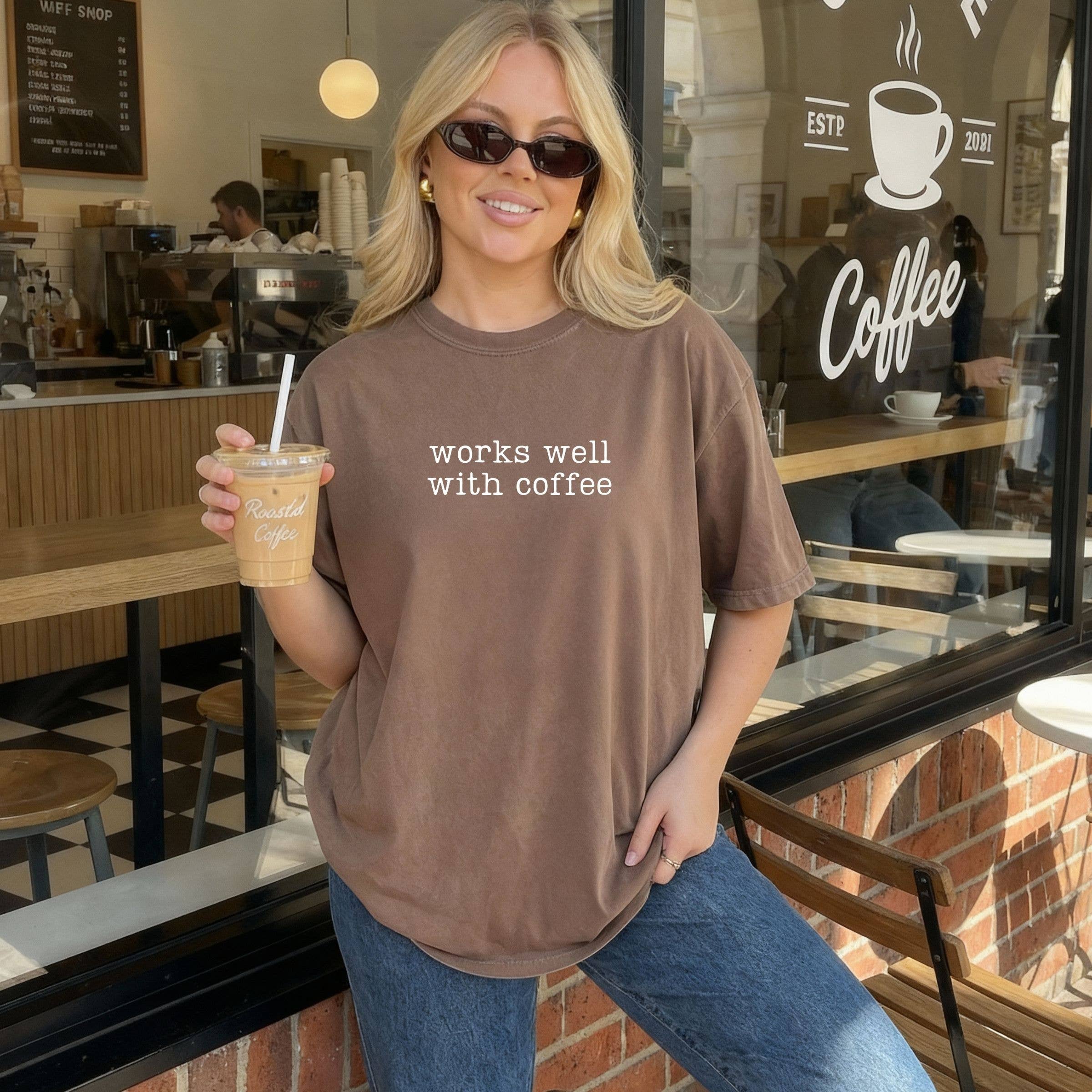 Works Well with Coffee Floral Summer Graphic - Adult & Kids T-Shirts, Sweatshirts & Hoodies apparel design preview 1