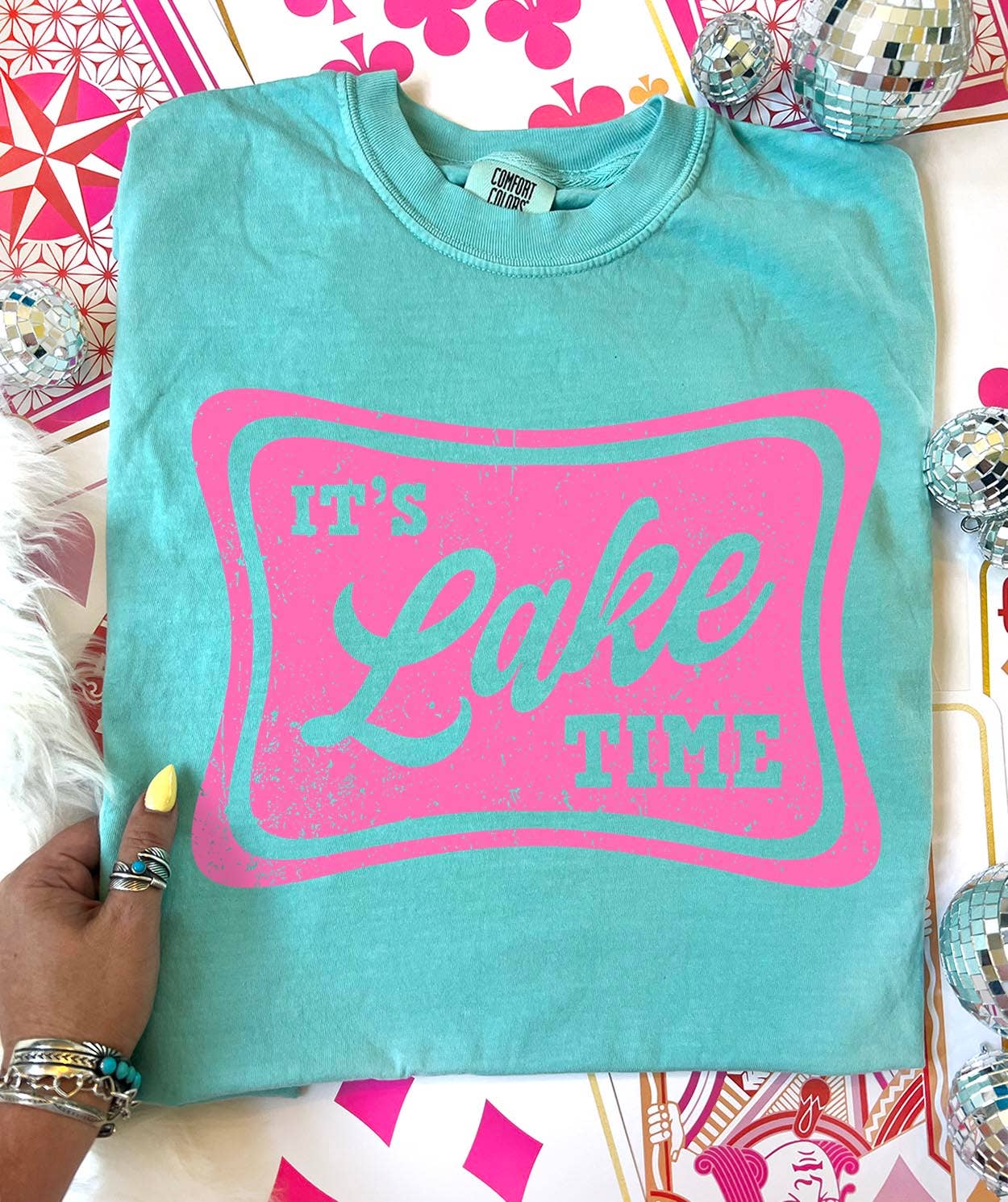 It's Lake Time Comfort Color Chalky Mint Pink - Adult & Kids T-Shirts, Sweatshirts & Hoodies apparel design preview 1