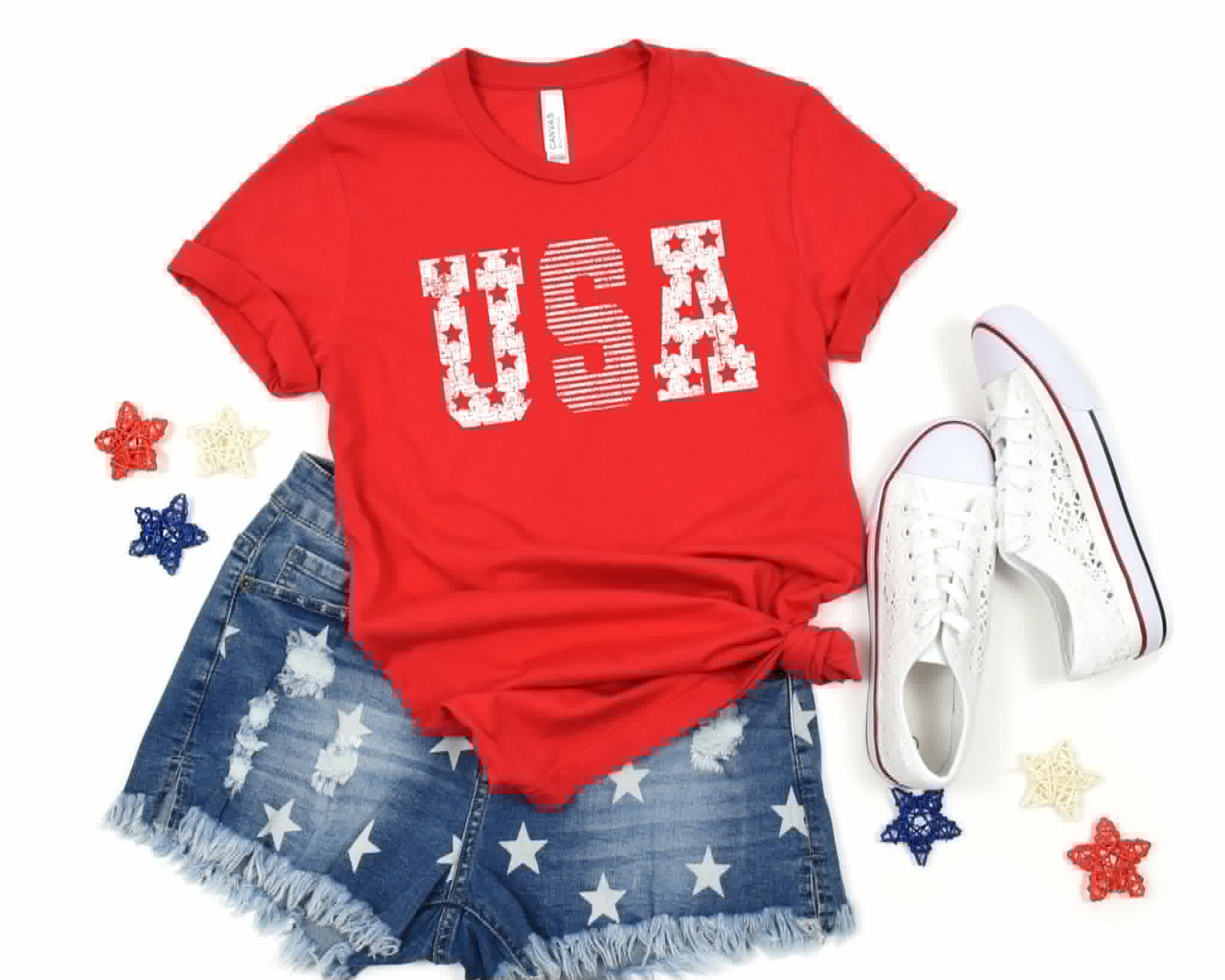 Stars Stripes USA Red Bella 4th of July Graphic - Adult & Kids T-Shirts, Sweatshirts & Hoodies apparel design preview 1