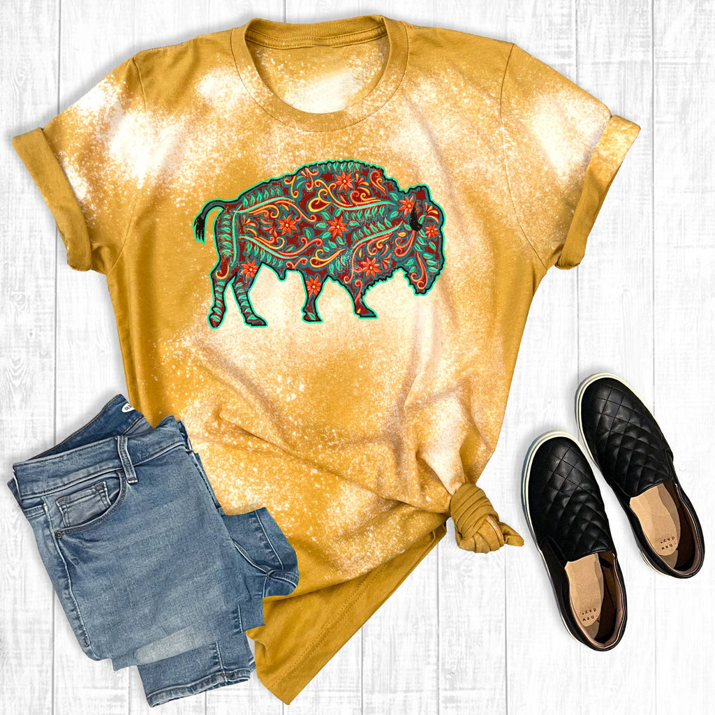 Distressed Floral Buffalo - Adult & Kids T-Shirts, Sweatshirts & Hoodies apparel design preview 1