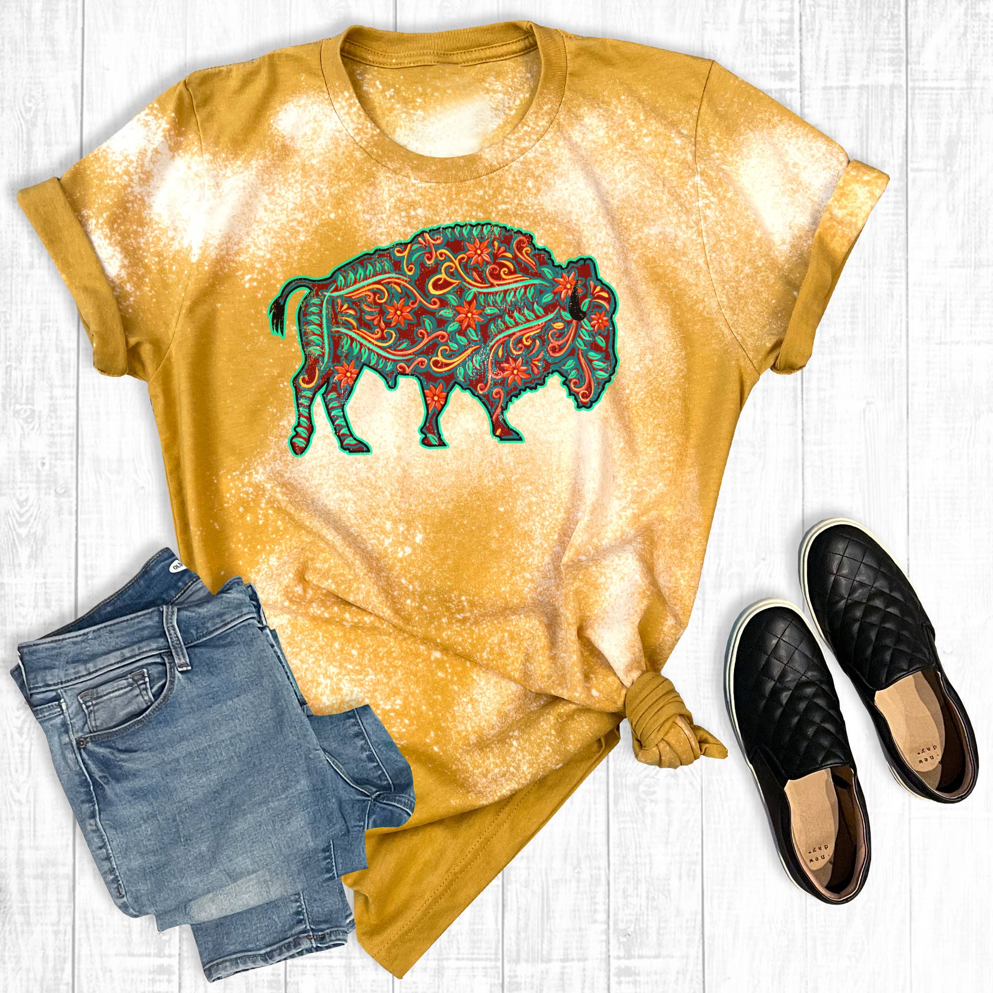 Distressed Floral Buffalo - Adult & Kids T-Shirts, Sweatshirts & Hoodies apparel design preview 1