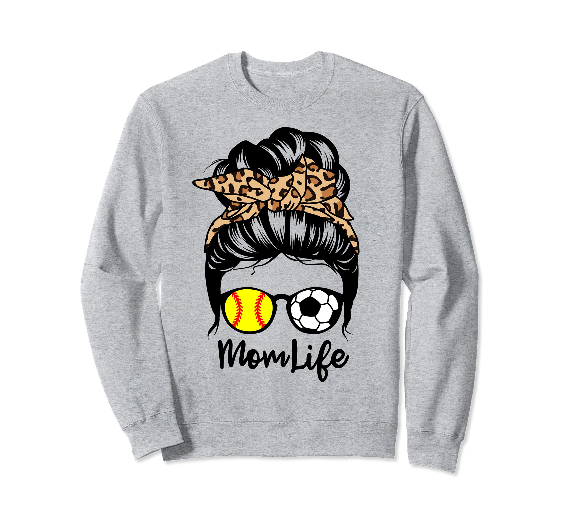 Mom Life Messy Bun Hair Funny Soccer Sweatshirt - Graphic Print Unisex - T-Shirt, Sweatshirt, Hoodie