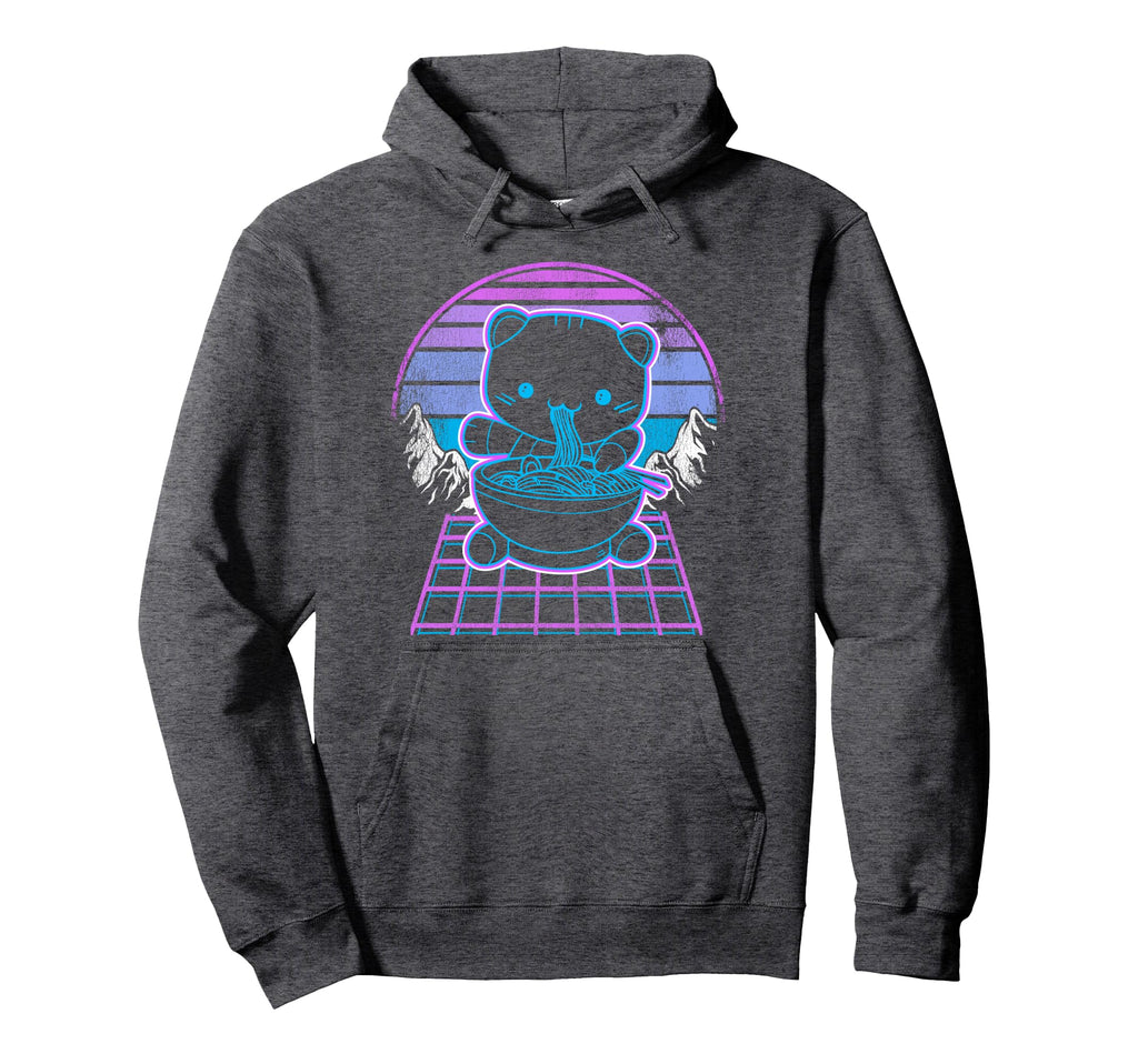 Ramen Cat Kawaii Retrowave Sunset 80S Hoodie - Novelty Apparel for Adults - T-Shirt, Sweatshirt, Hoodie