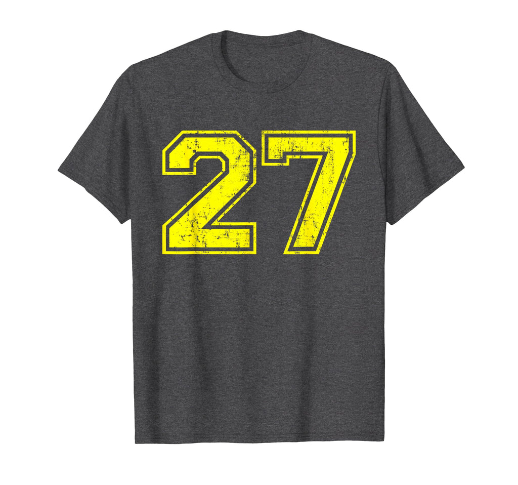 Number 27 Varsity Distressed Sport Team T-Shirt - Graphic Print for Adults - T-Shirt, Sweatshirt, Hoodie