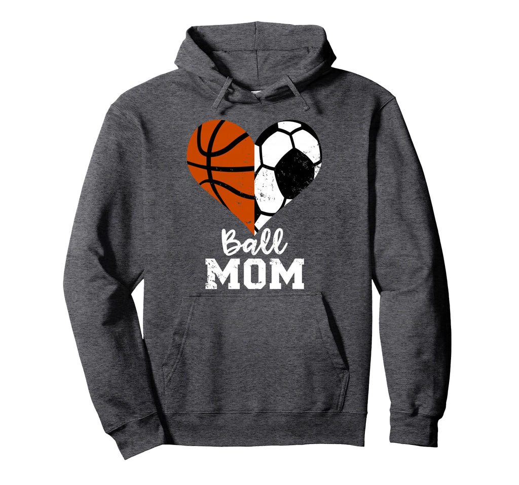 Ball Mom Heart Funny Soccer Basketball Hoodie - Aesthetic Graphic Unisex - T-Shirt, Sweatshirt, Hoodie