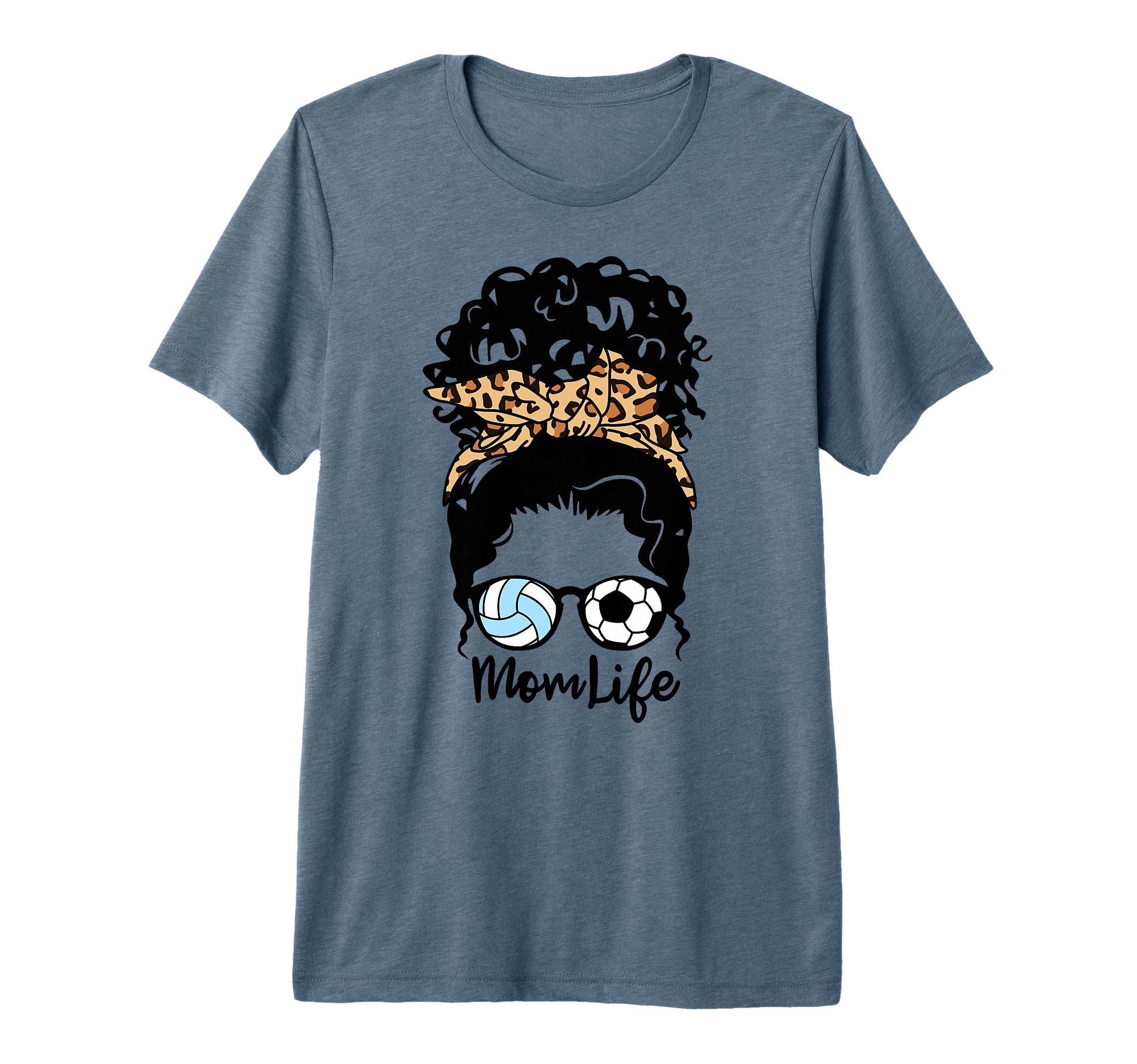 Mom Life Messy Bun Curly Hair Volleyball T-Shirt - Trendy Graphic Unisex - T-Shirt, Sweatshirt, Hoodie
