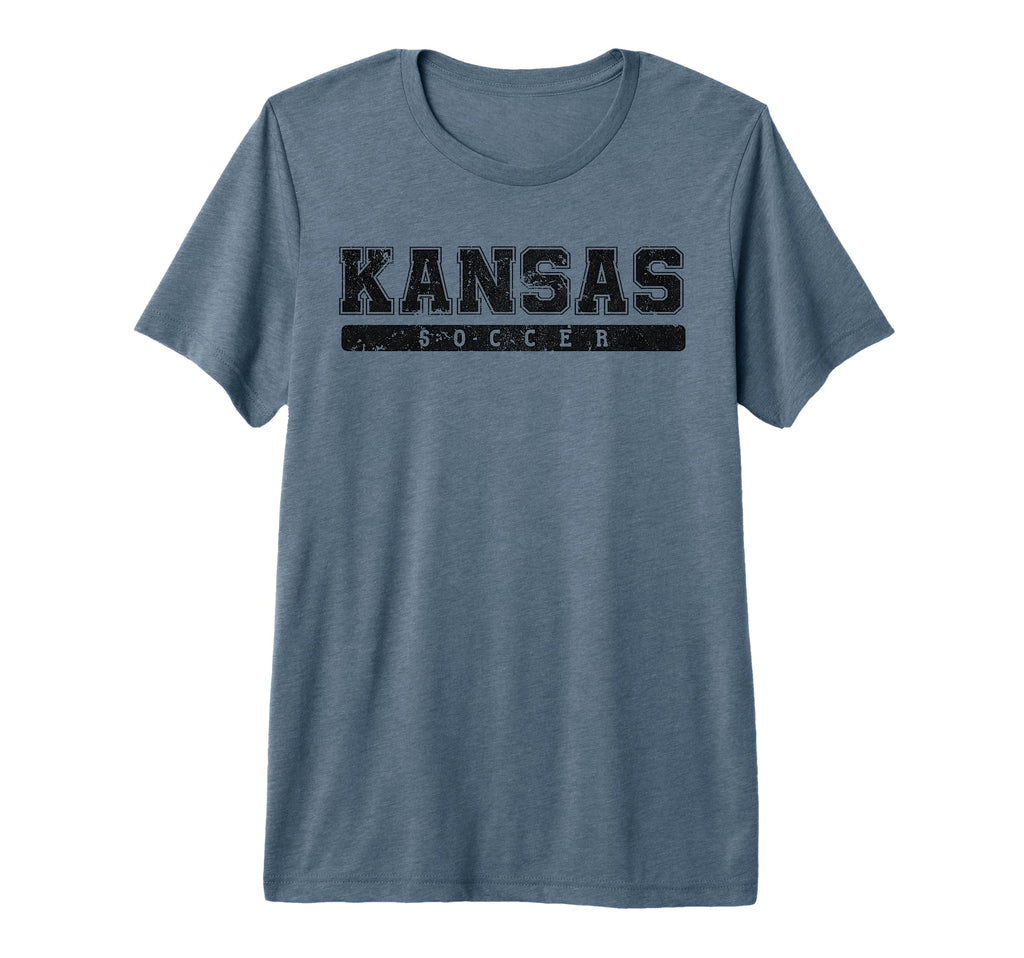 Kansas Soccer Black Text Tri Blend T-Shirt - Fun Novelty Design for Adults - T-Shirt, Sweatshirt, Hoodie
