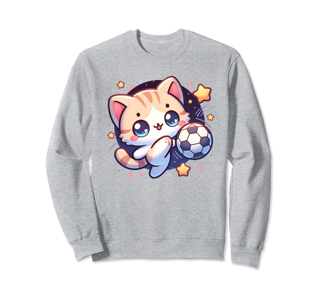 Cat Kitten Soccer Player Kicking Soccer Sweatshirt - Trendy Graphic Unisex - T-Shirt, Sweatshirt, Hoodie