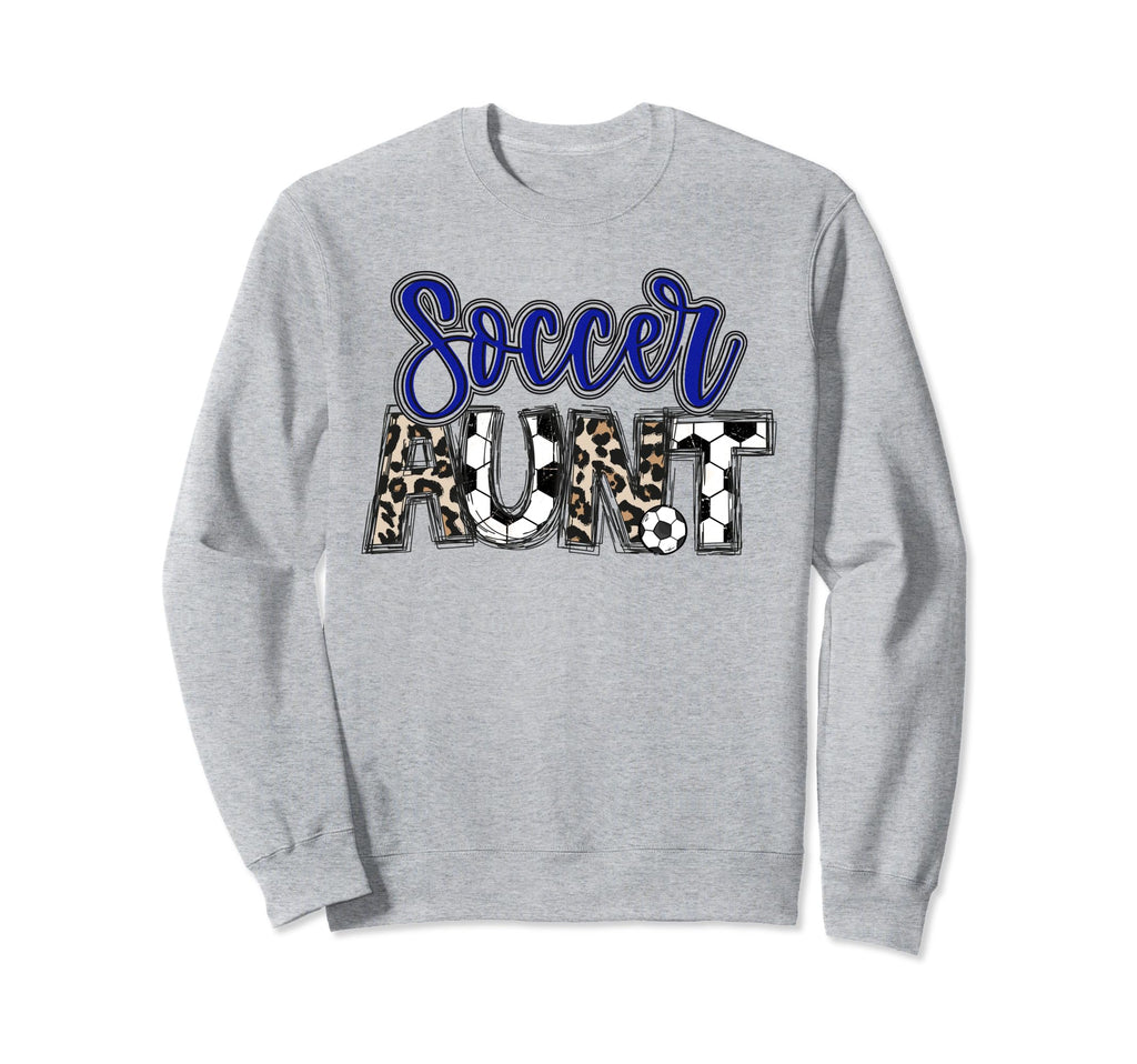 Soccer Aunt Leopard Blue Soccer Auntie Sweatshirt - Trendy Graphic Unisex - T-Shirt, Sweatshirt, Hoodie