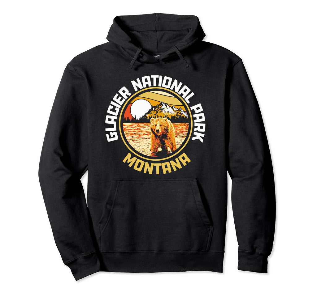 Glacier National Park Grizzly Bear 80S Hoodie - Novelty Apparel Men Women - T-Shirt, Sweatshirt, Hoodie