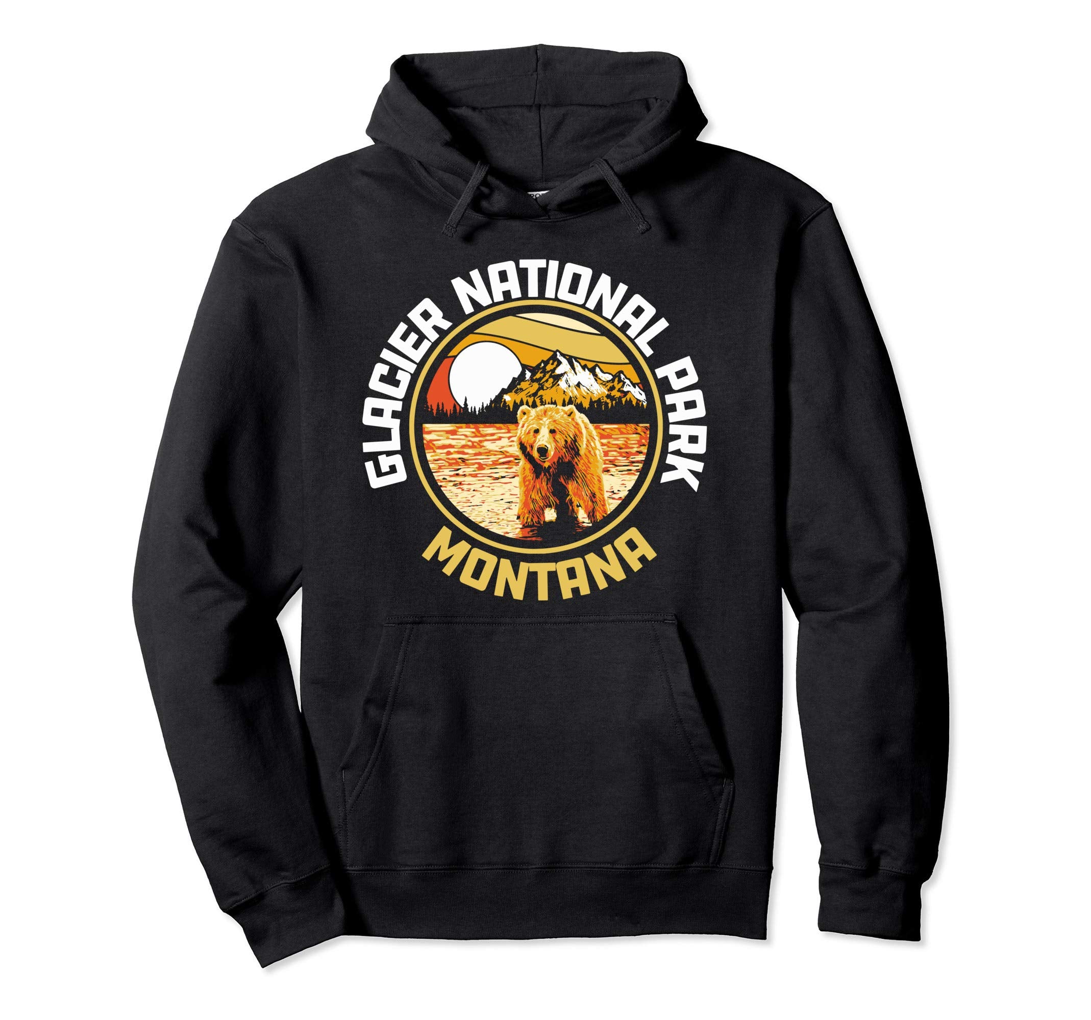 Glacier National Park Grizzly Bear 80S Hoodie - Novelty Apparel Men Women - T-Shirt, Sweatshirt, Hoodie