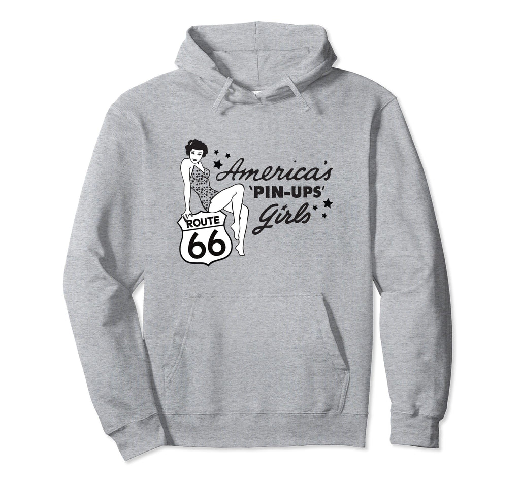Route 66 Americas Pin Ups Hoodie - Novelty Apparel Unisex - T-Shirt, Sweatshirt, Hoodie