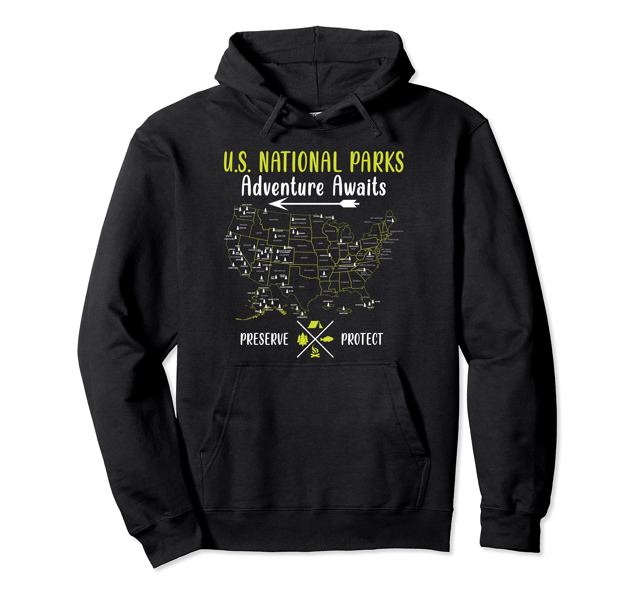National Park 63 National Parks Map Hoodie - Graphic Print Men Women - T-Shirt, Sweatshirt, Hoodie