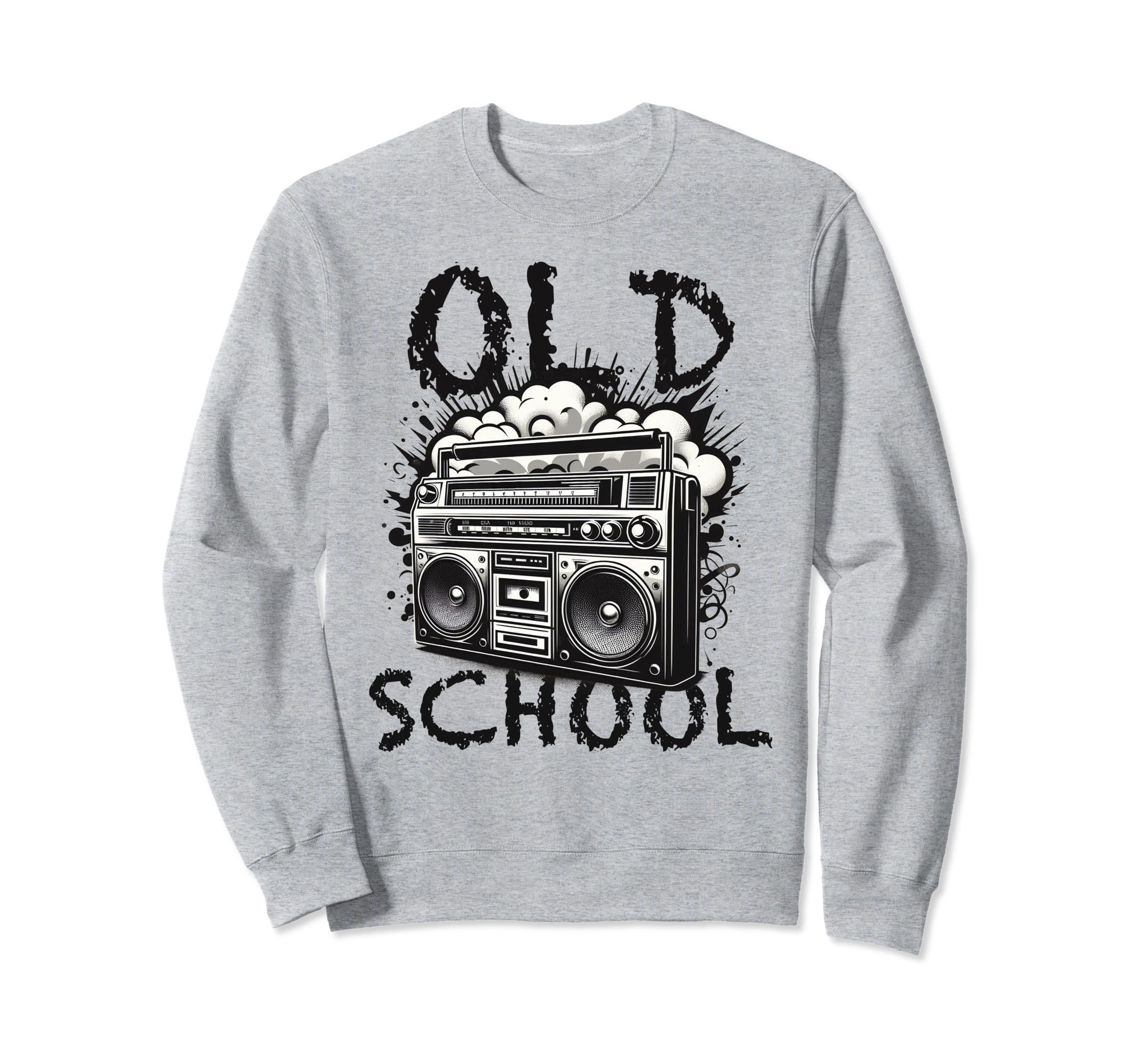 Old School Boombox Black White Hip Sweatshirt - Trendy Graphic for Adults - T-Shirt, Sweatshirt, Hoodie