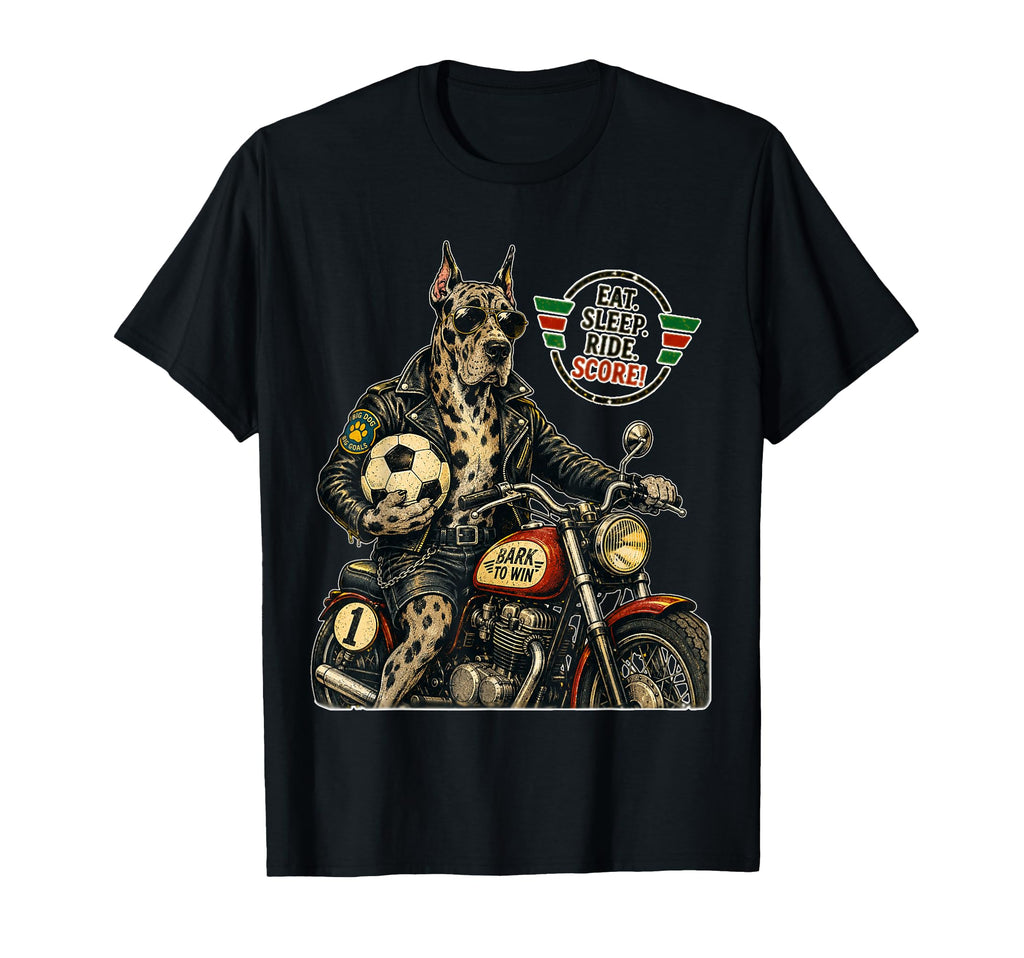 Great Dane Motorbike Love Footbal T-Shirt - Novelty Apparel for Adults - T-Shirt, Sweatshirt, Hoodie
