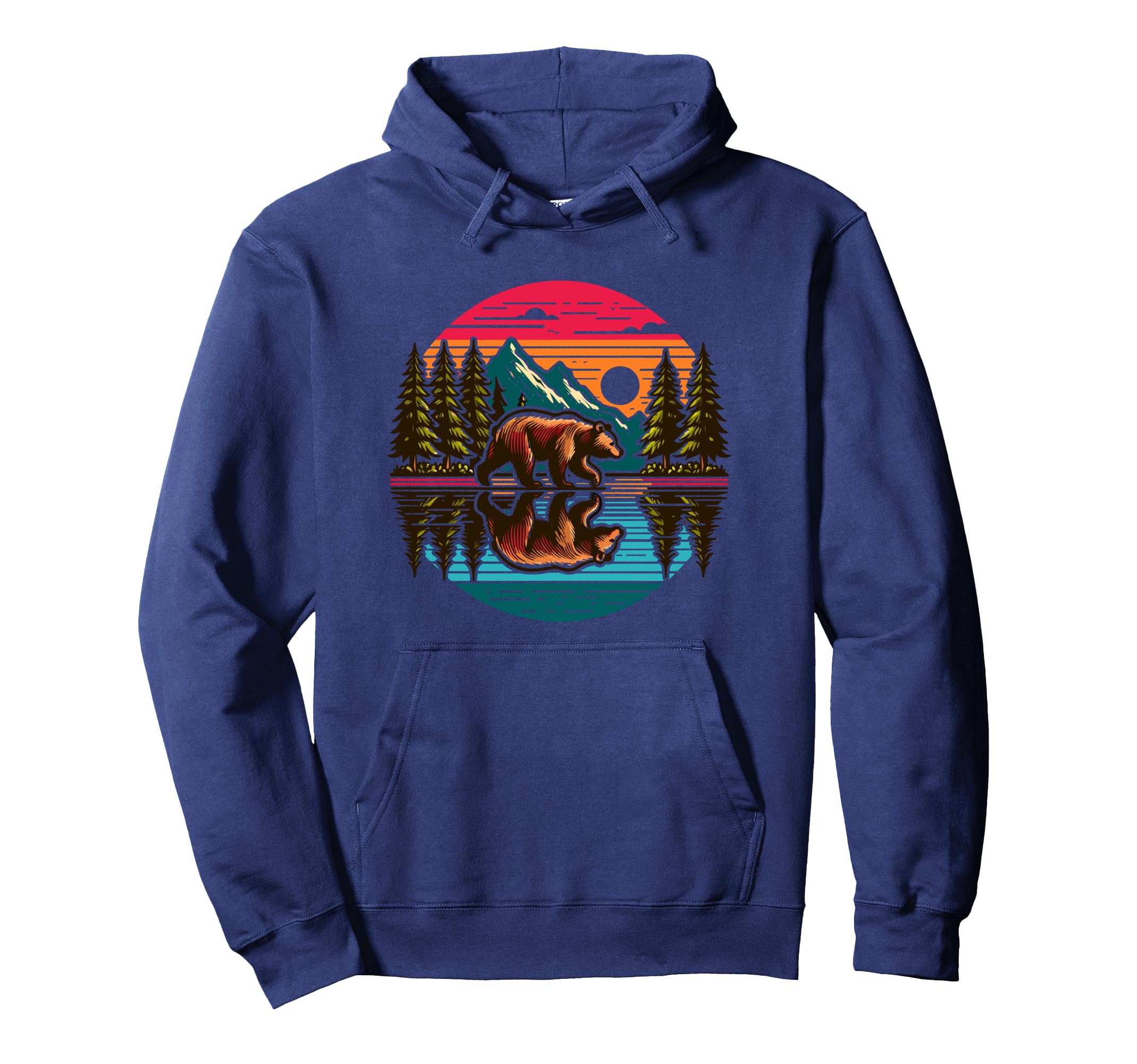 Sunset Bear Forest Reflection Hoodie - Aesthetic Graphic for Adults - T-Shirt, Sweatshirt, Hoodie