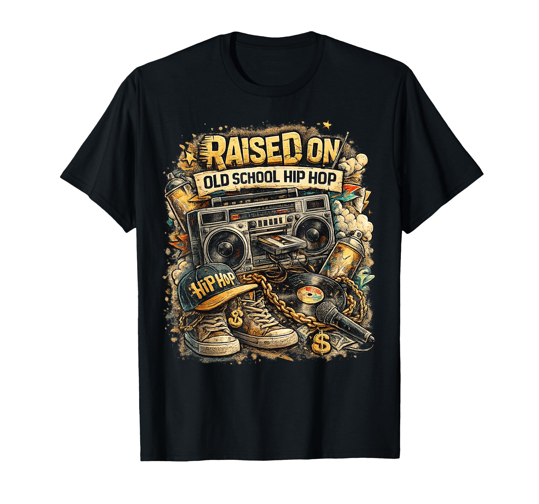 Raised Old School Hip Hop Street 80S T-Shirt - Trendy Graphic for Adults - T-Shirt, Sweatshirt, Hoodie