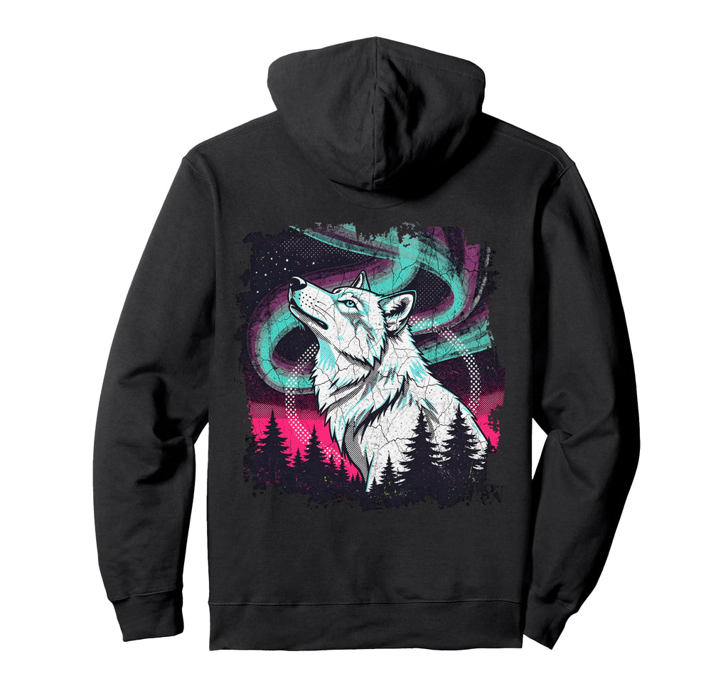 Howling Wolf Aurora 90S Grunge Aesthetic Hoodie - Graphic Print Men Women - T-Shirt, Sweatshirt, Hoodie