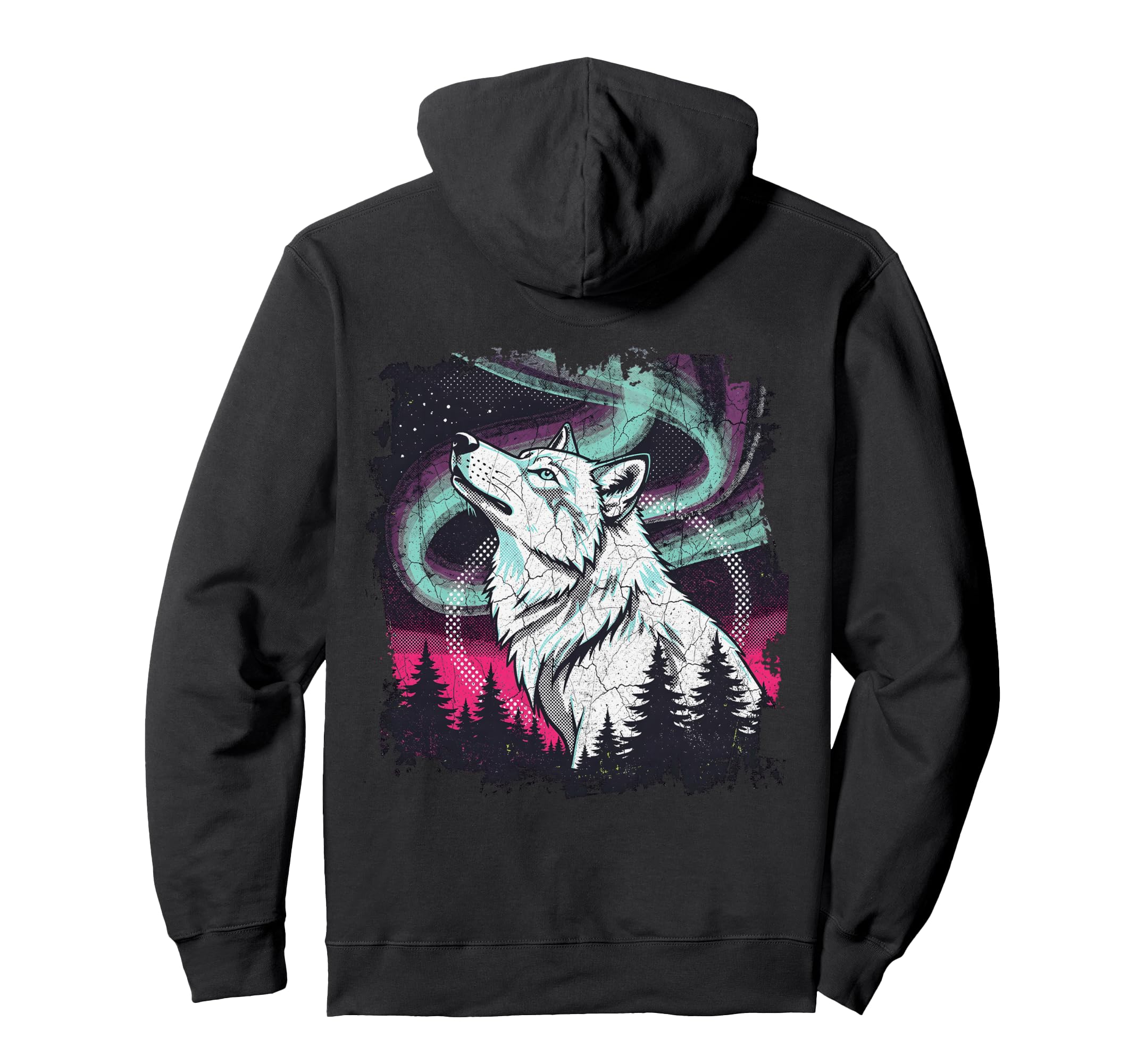 Howling Wolf Aurora 90S Grunge Aesthetic Hoodie - Graphic Print Men Women - T-Shirt, Sweatshirt, Hoodie