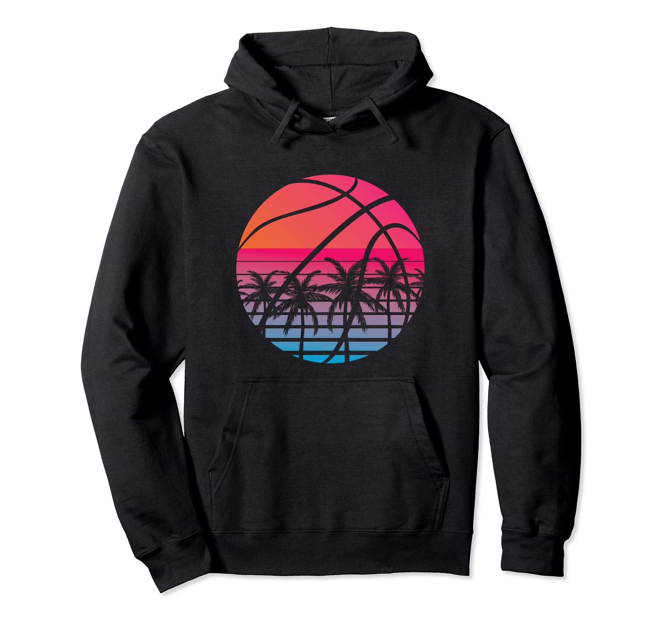 Basketball Sunset Palm 80S Outrun Hoodie - Aesthetic Graphic Men Women - T-Shirt, Sweatshirt, Hoodie
