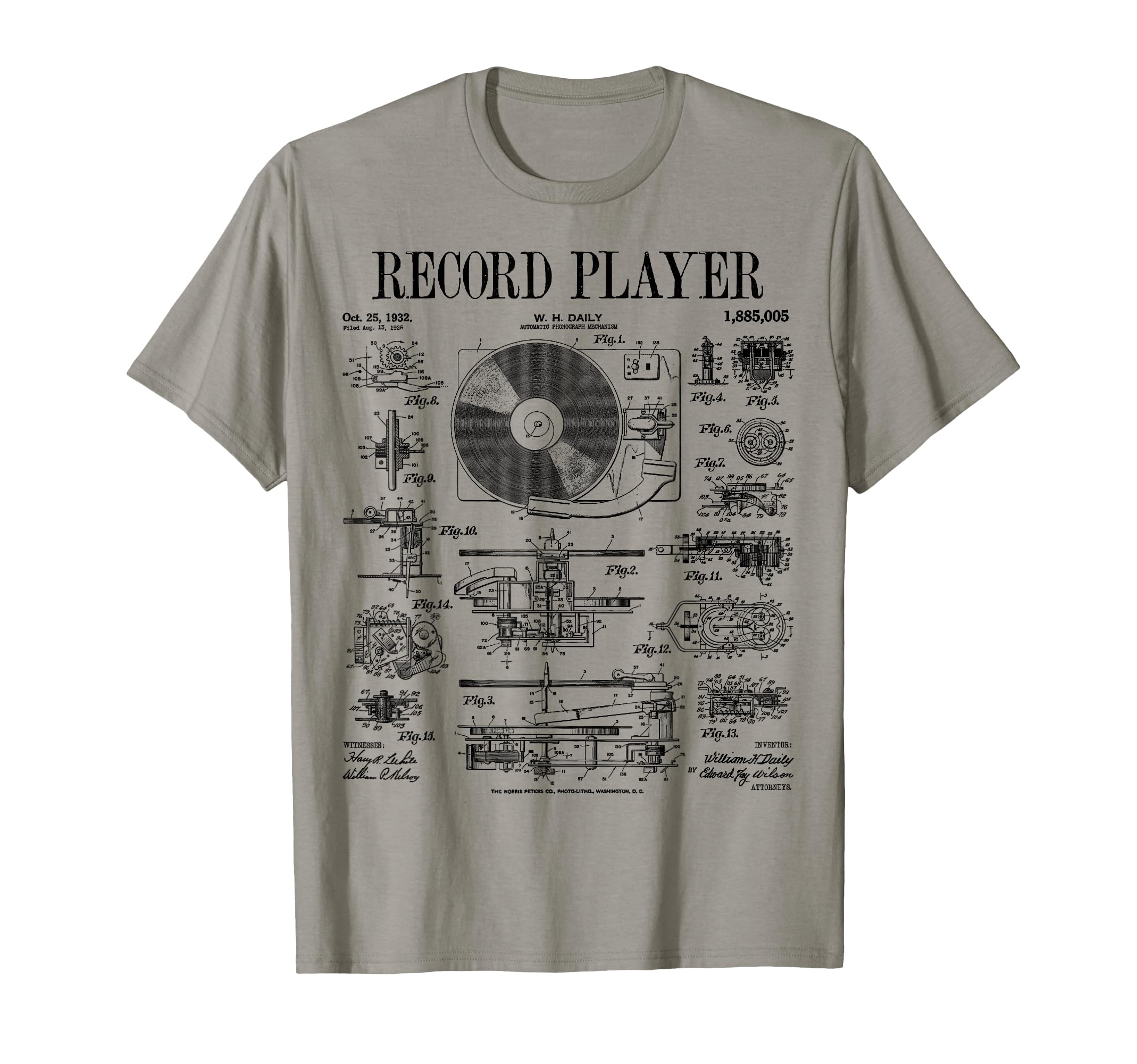 Vinyl Record Player Patent Dj T-Shirt - Minimalist Print for Adults - T-Shirt, Sweatshirt, Hoodie