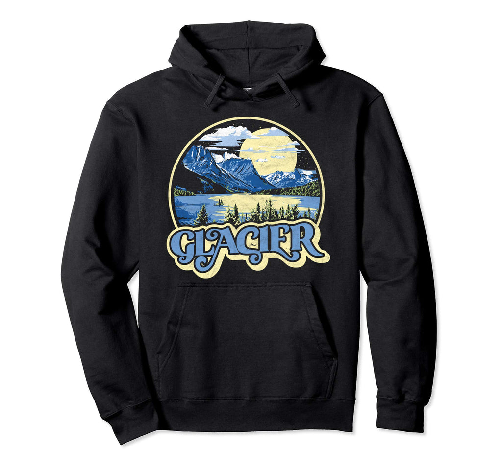 Glacier National Park Distressed 80S Hoodie - Novelty Apparel Men Women - T-Shirt, Sweatshirt, Hoodie